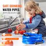 child using VEVOR heated water hose to wash apples in a kitchen sink; safe drinking water pipes.