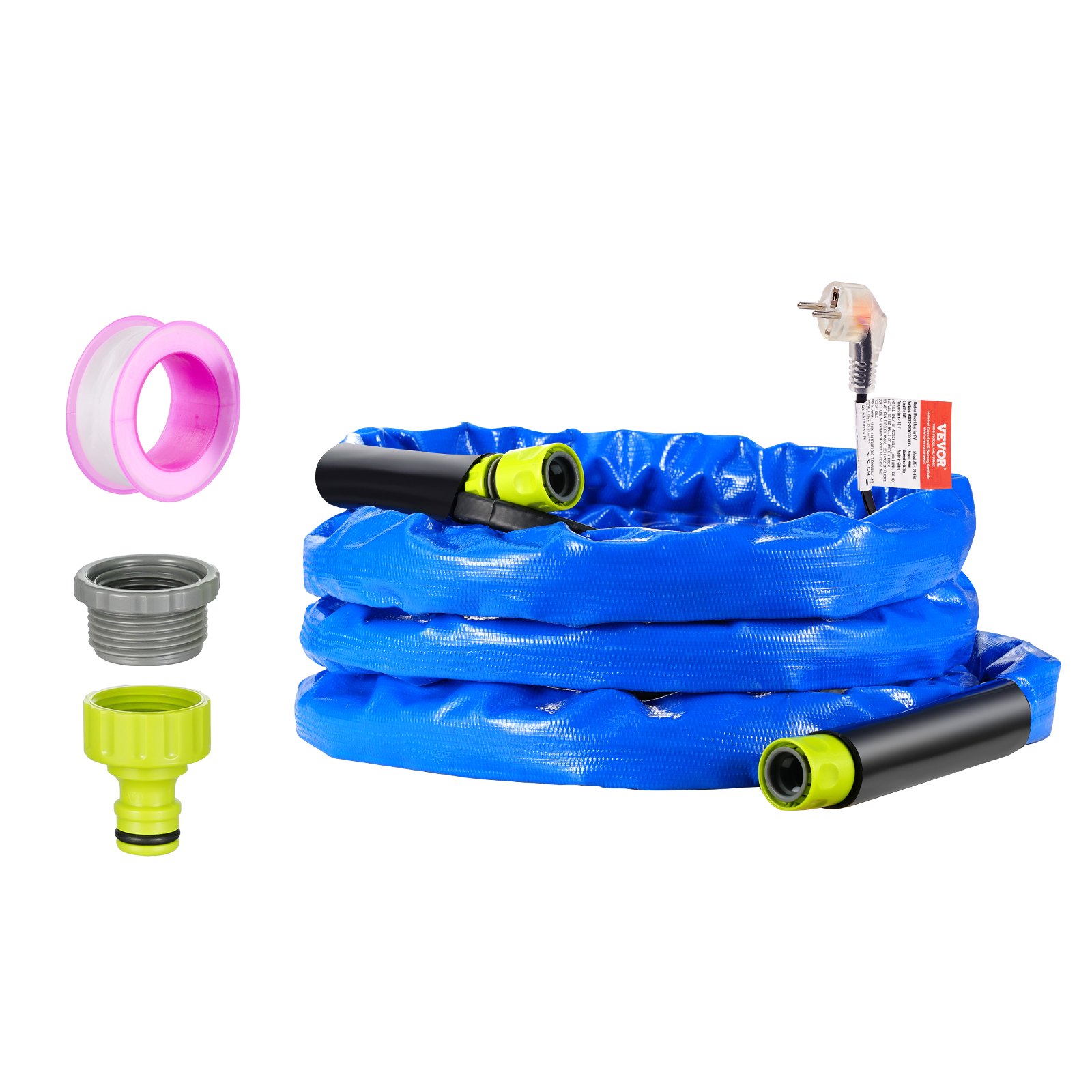 VEVOR 15ft Heated Water Hose for RV, Heated Drinking Water Hose with Corrugated Cover Antifreeze to -45°F, Automatic Self-regulating, 5/8" I.D. with 3/4" GHT Adapter, Lead and BPA Free