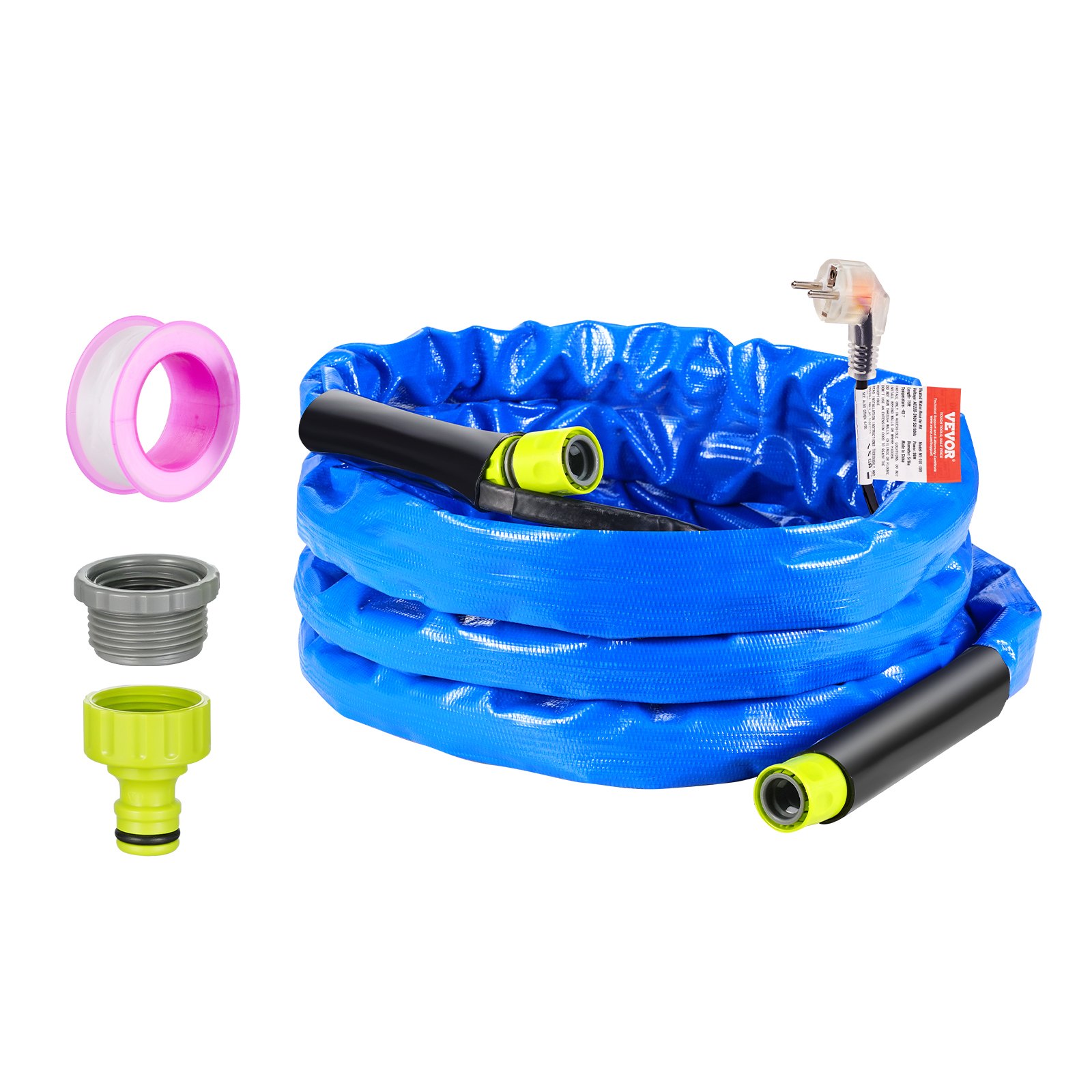 VEVOR 15ft Heated Water Hose for RV, Heated Drinking Water Hose with Corrugated Cover Antifreeze to -45°F, Automatic Self-regulating, 5/8" I.D. with 3/4" GHT Adapter, Lead and BPA Free
