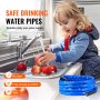 child washing apples in kitchen sink, emphasizing VEVOR heated water hose for safe, lead-free use.