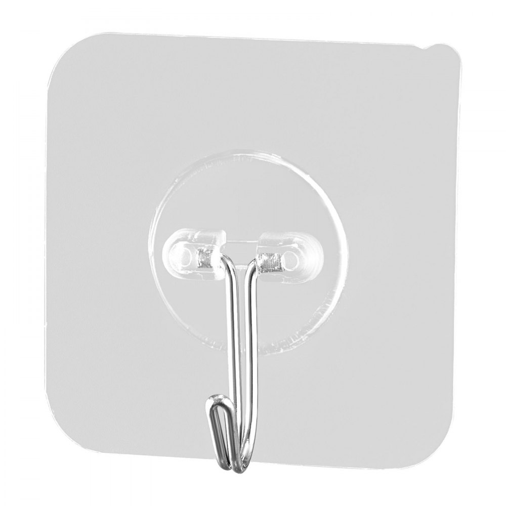 VEVOR Adhesive Hooks, 12 Pack Self-Adhesive Towel Coat Hooks, Heavy-Duty Wall Hook Hold 15 lbs (Max), Stainless Steel Sticky Hanger, for Bathroom, Kitchen, Hanging Towel, Coat & Keys (Transparent)