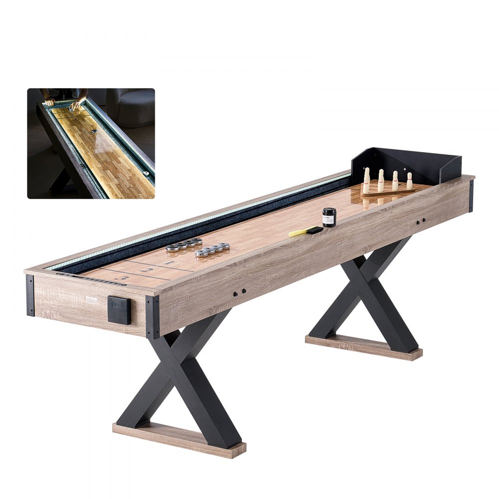 VEVOR 9 ft LED Shuffleboard Τραπέζι 2 σε 1 Σετ παιχνιδιών Shuffleboard και Bowling Combo