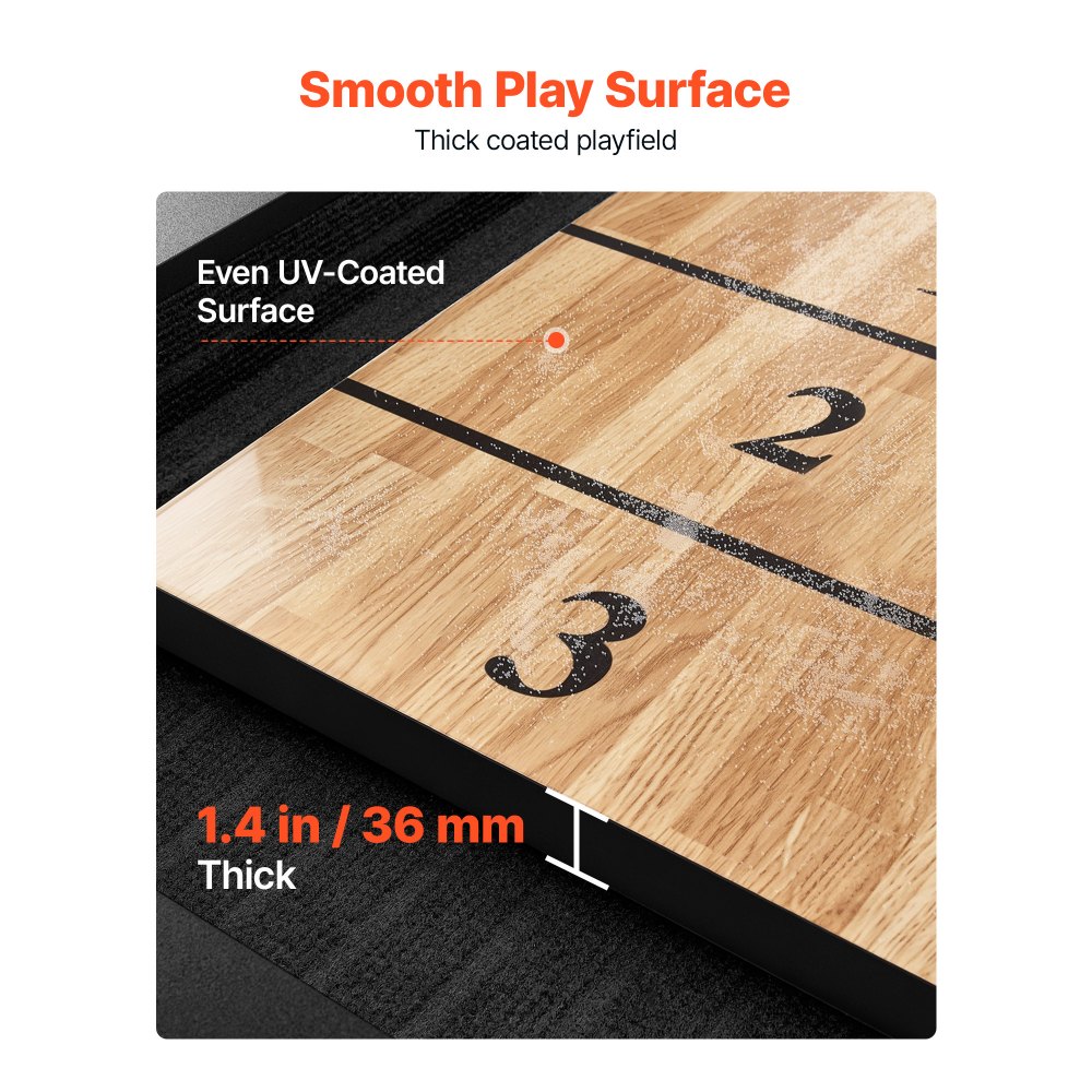 VEVOR 9 ft LED Shuffleboard Table, 2 in 1 Shuffleboard and Bowling Combo Set, Shuffle Board with Light‑Up Rails, Scratch-Resistant Playfield, 8 Pucks, Bowling Set, Wax, Brush, for Family Game Room