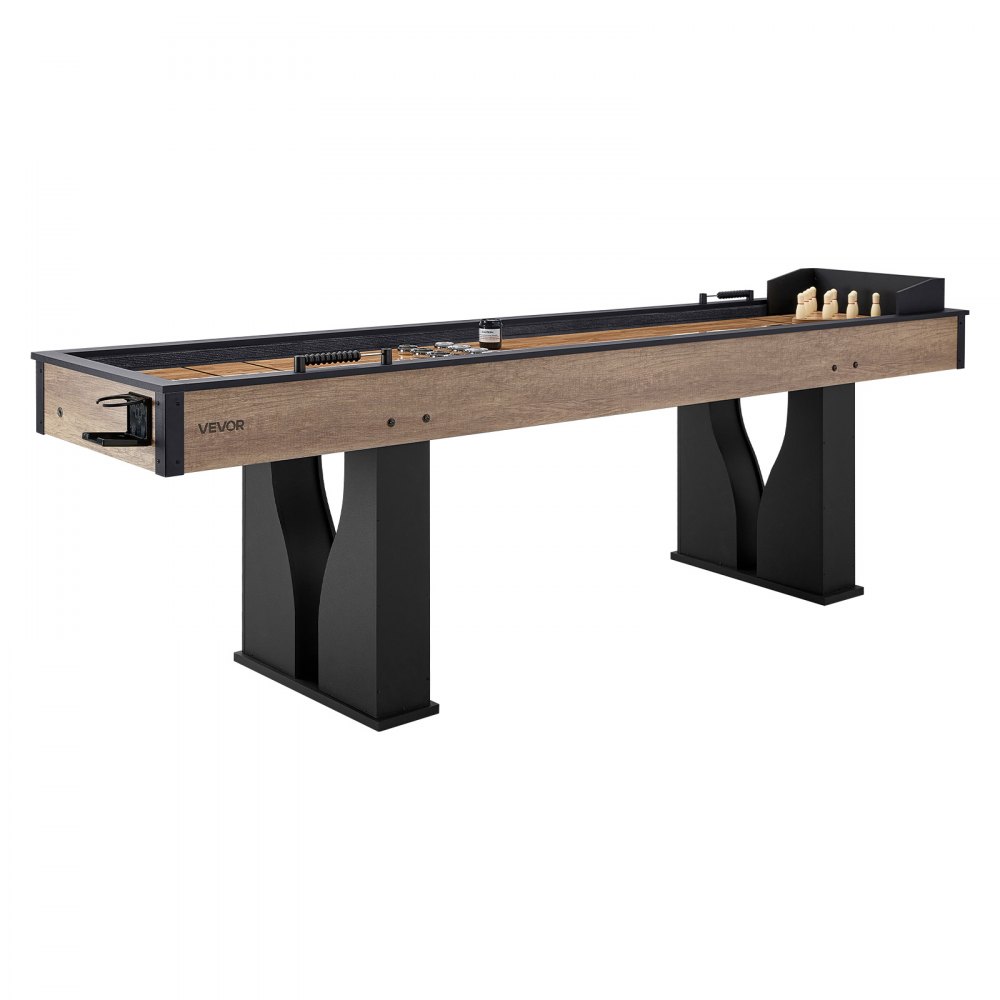 VEVOR 9 ft LED Shuffleboard Table, 2 in 1 Shuffleboard and Bowling Combo Set, Shuffle Board with Light‑Up Rails, Scratch-Resistant Playfield, 8 Pucks, Bowling Set, Wax, Brush, for Family Game Room