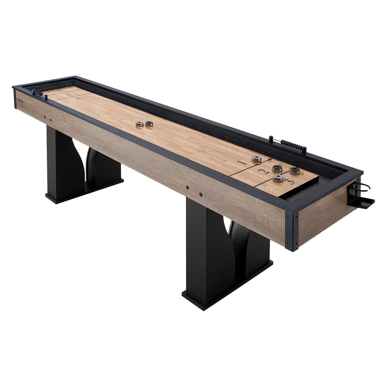 VEVOR 9 ft LED Shuffleboard Table, 2 in 1 Shuffleboard and Bowling Combo Set, Shuffle Board with Light‑Up Rails, Scratch-Resistant Playfield, 8 Pucks, Bowling Set, Wax, Brush, for Family Game Room