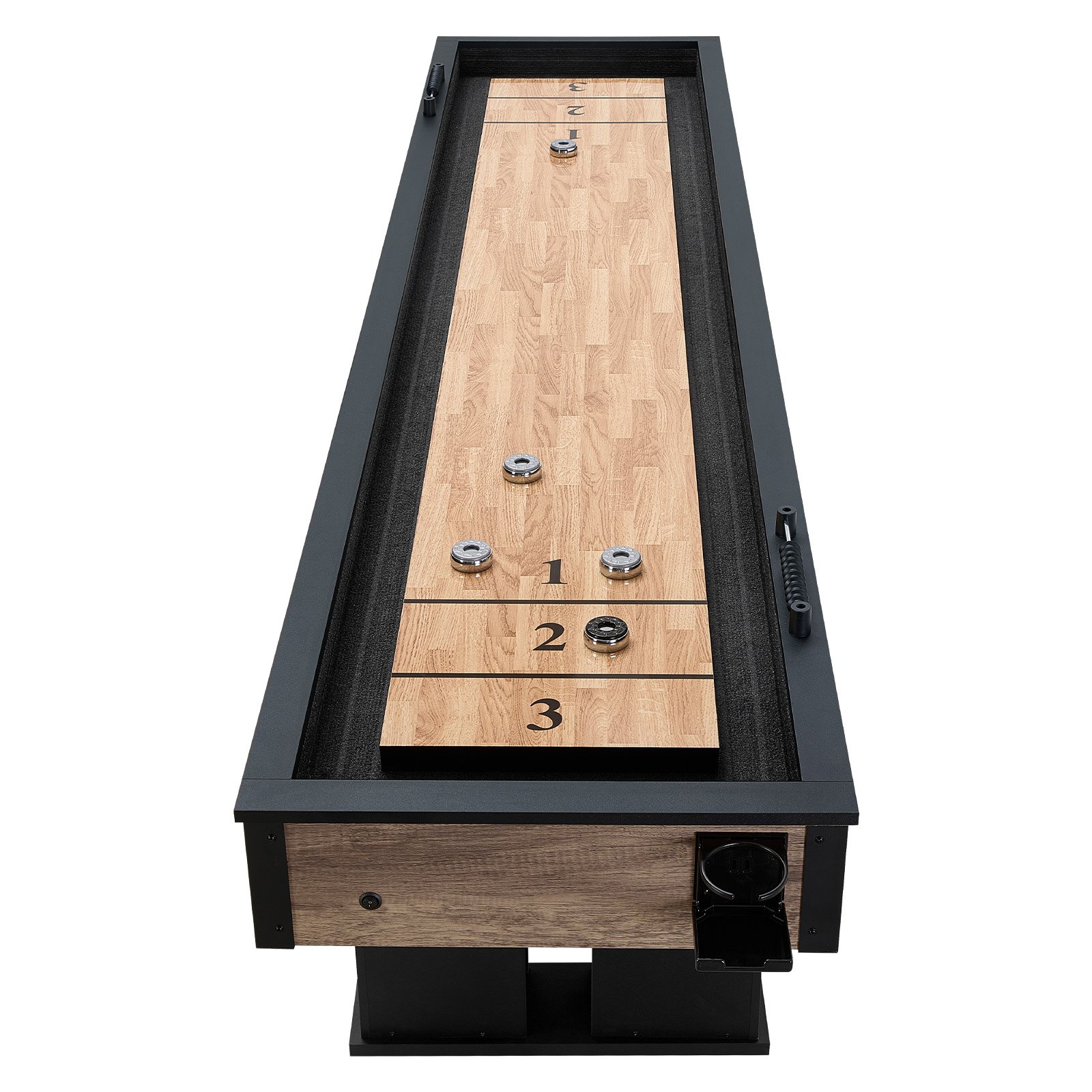 VEVOR 9 ft LED Shuffleboard Table, 2 in 1 Shuffleboard and Bowling Combo Set, Shuffle Board with Light‑Up Rails, Scratch-Resistant Playfield, 8 Pucks, Bowling Set, Wax, Brush, for Family Game Room