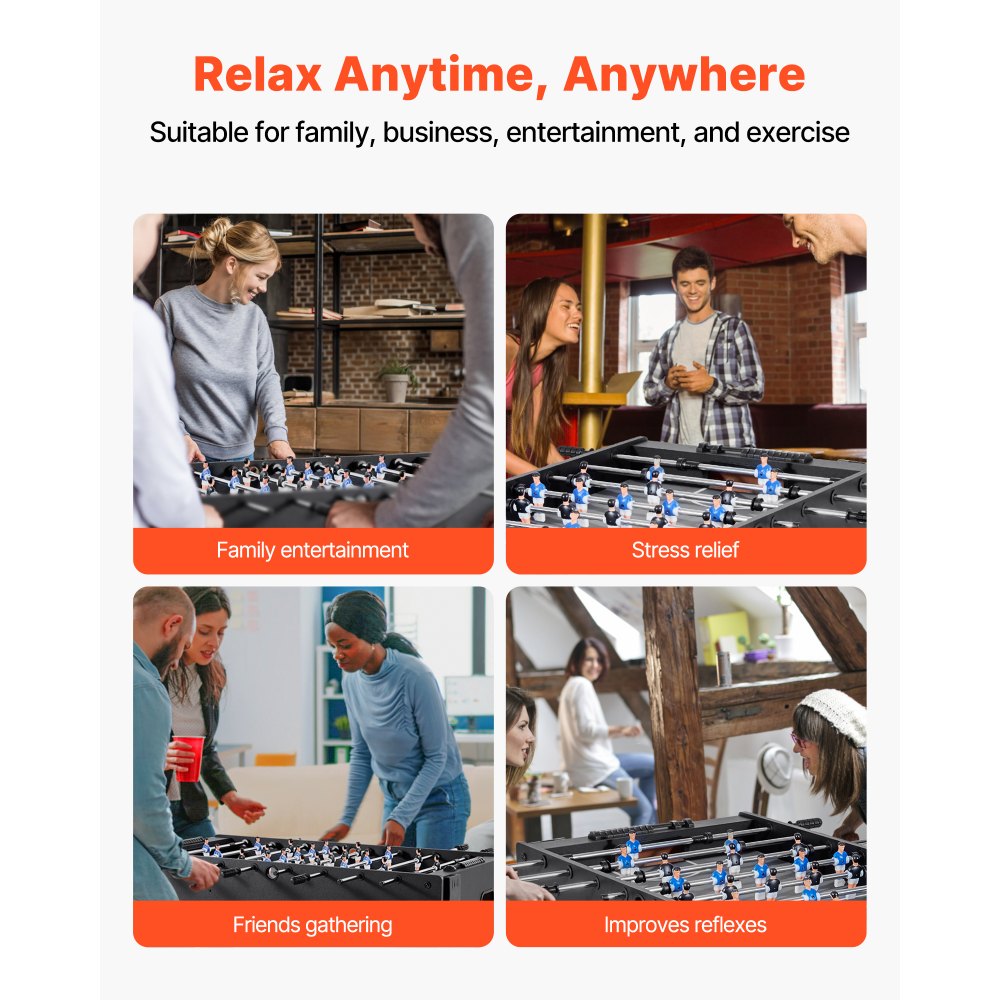 VEVOR Foosball Table, 121 cm Standard Size Table, Indoor Full Size Foosball Tables for Home, Family, and Game Room, Durable Soccer Set, Includes 2 Balls, Score Keeper, and 2 Cup Holders