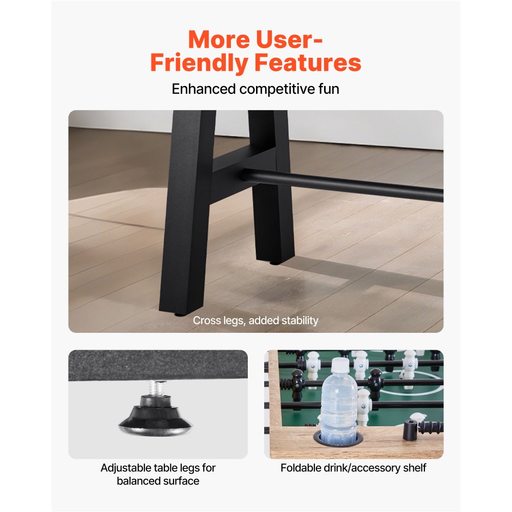 VEVOR Foosball Table, 140 cm Standard Size Table, Indoor Full Size Foosball Tables for Home, Family, and Game Room, Durable Soccer Set, Includes 4 Balls, Score Keeper, and 2 Cup Holders