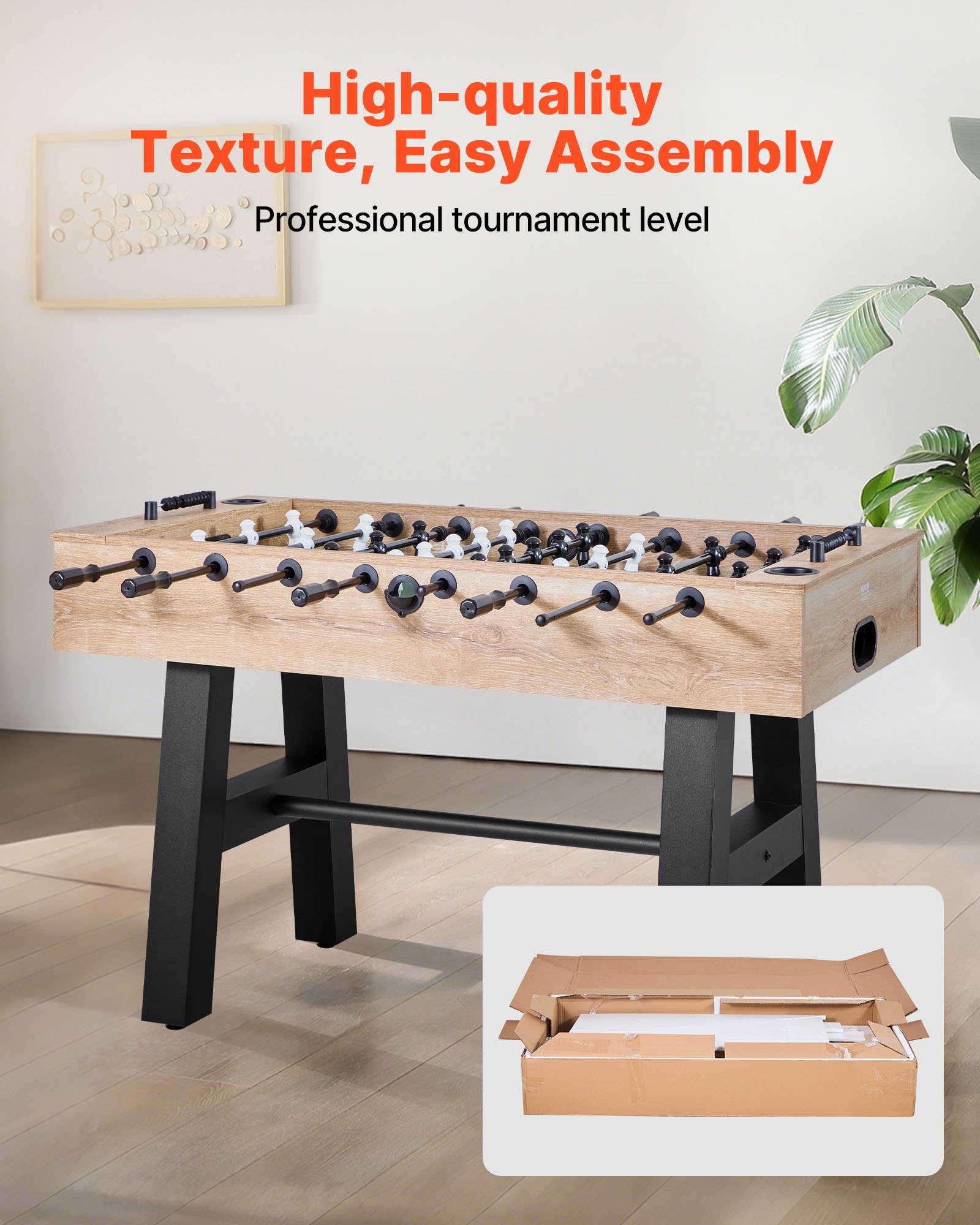 VEVOR Foosball Table, 55 inch Standard Size Table, Indoor Full Size Foosball Tables for Home, Family, and Game Room, Durable Soccer Set, Includes 4 Balls, Score Keeper, and 2 Cup Holders
