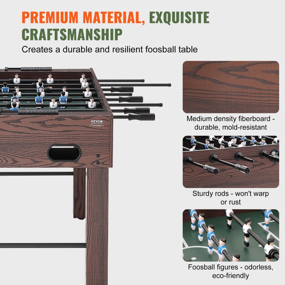 VEVOR Foosball Τραπέζι, 55 ιντσών Standard Size Τραπέζι Foosball, Εσωτερικό τραπέζι πλήρους μεγέθους για το σπίτι, την οικογένεια και την αίθουσα παιχνιδιών, ποδόσφαιρο με τραπέζι για ποδόσφαιρο, περιλαμβάνει 4 μπάλες και 2 ποτηροθήκες