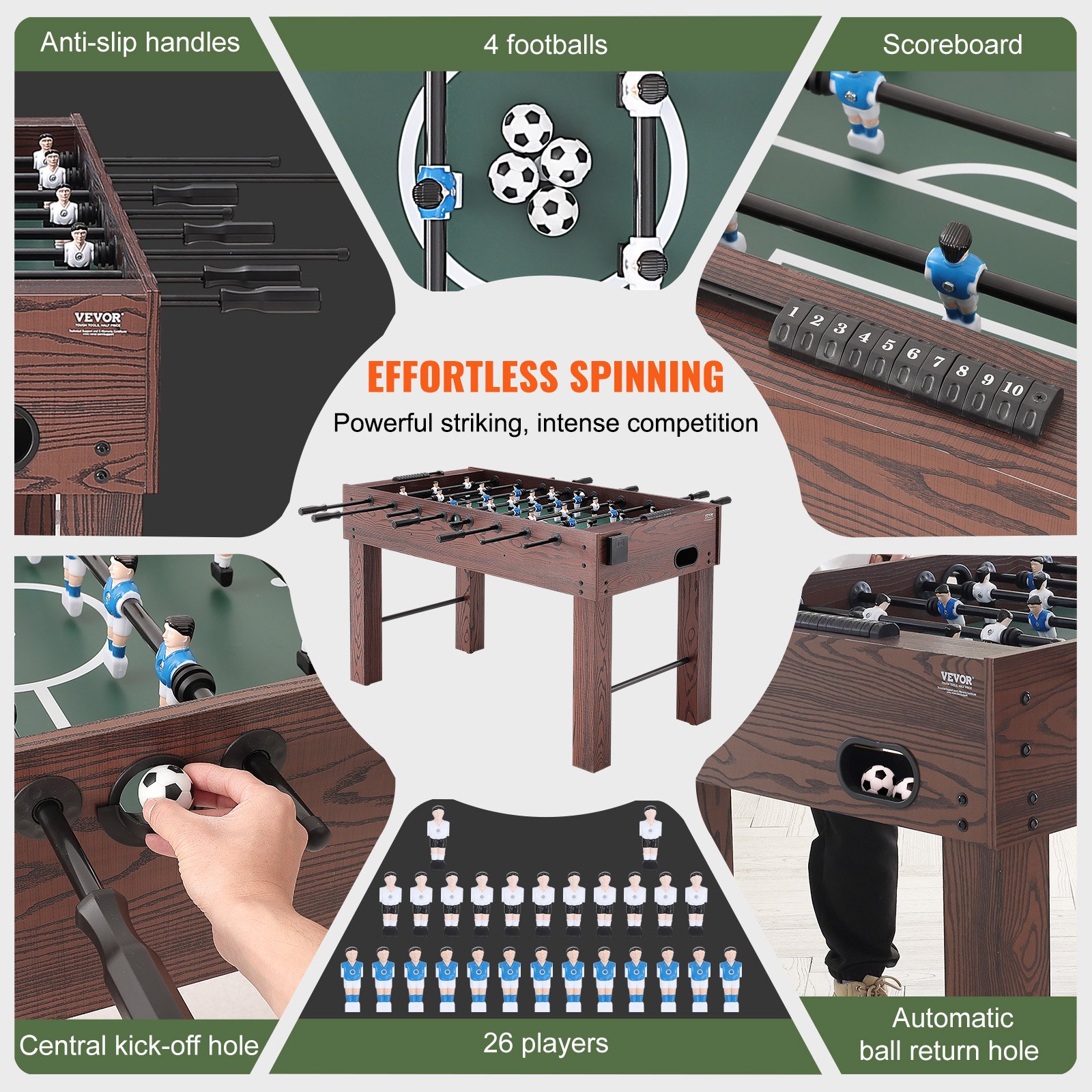 VEVOR Foosball Τραπέζι, 55 ιντσών Standard Size Τραπέζι Foosball, Εσωτερικό τραπέζι πλήρους μεγέθους για το σπίτι, την οικογένεια και την αίθουσα παιχνιδιών, ποδόσφαιρο με τραπέζι για ποδόσφαιρο, περιλαμβάνει 4 μπάλες και 2 ποτηροθήκες