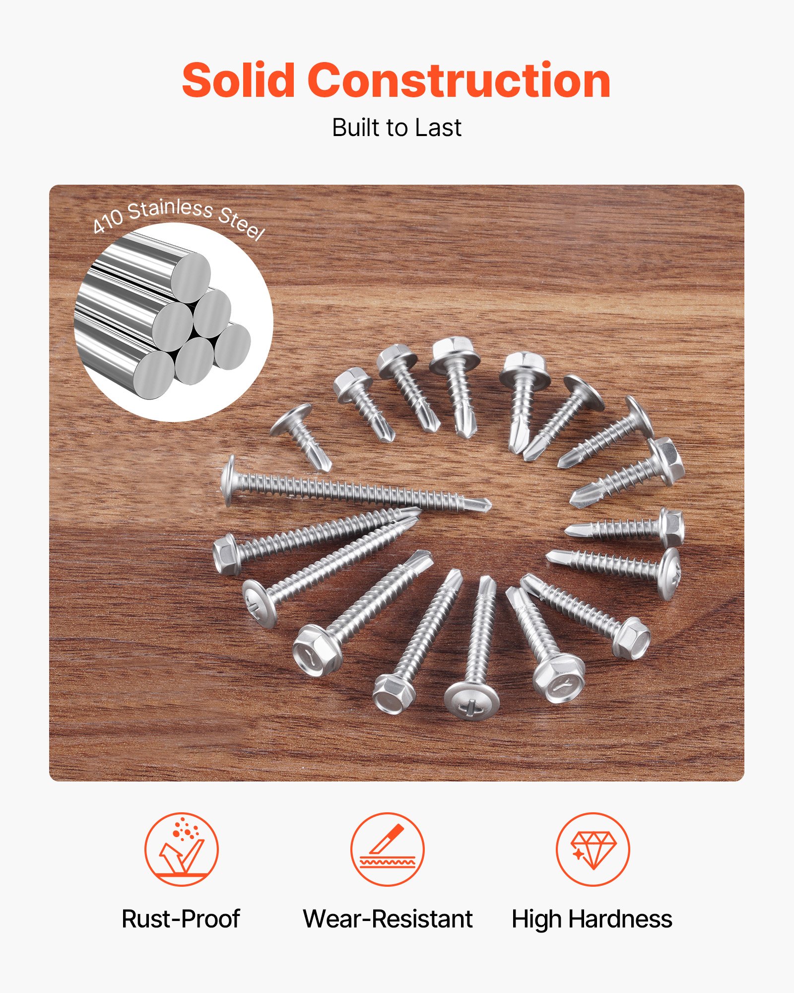 VEVOR 420 PCS Self Drilling Screws, Stainless Steel #8 #10 Sheet Metal Screw Assortment Kit for Metal and Wood, Phillips Truss Head & Hex Head Self Tapping Screws, Length 1/2 Inch to 2 Inch, Silver