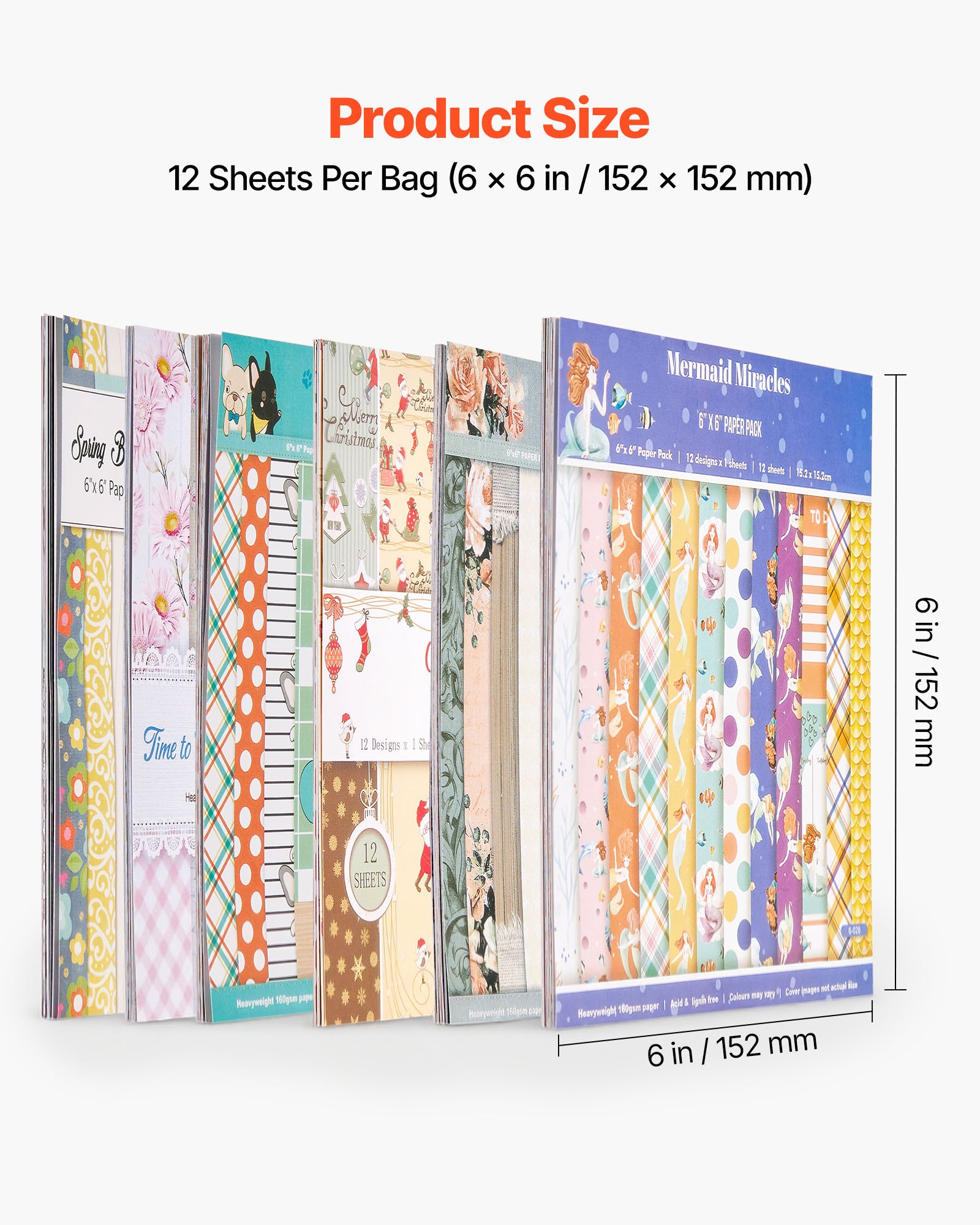 VEVOR Scrapbook Paper, 72 Sheets, 152 mm Mixed Special Paper for VEVOR Die Cutting and Embossing Machine, Vibrant Color, Patterned Design for Decorations, Scrapbooking, Card Making, and DIY Crafting