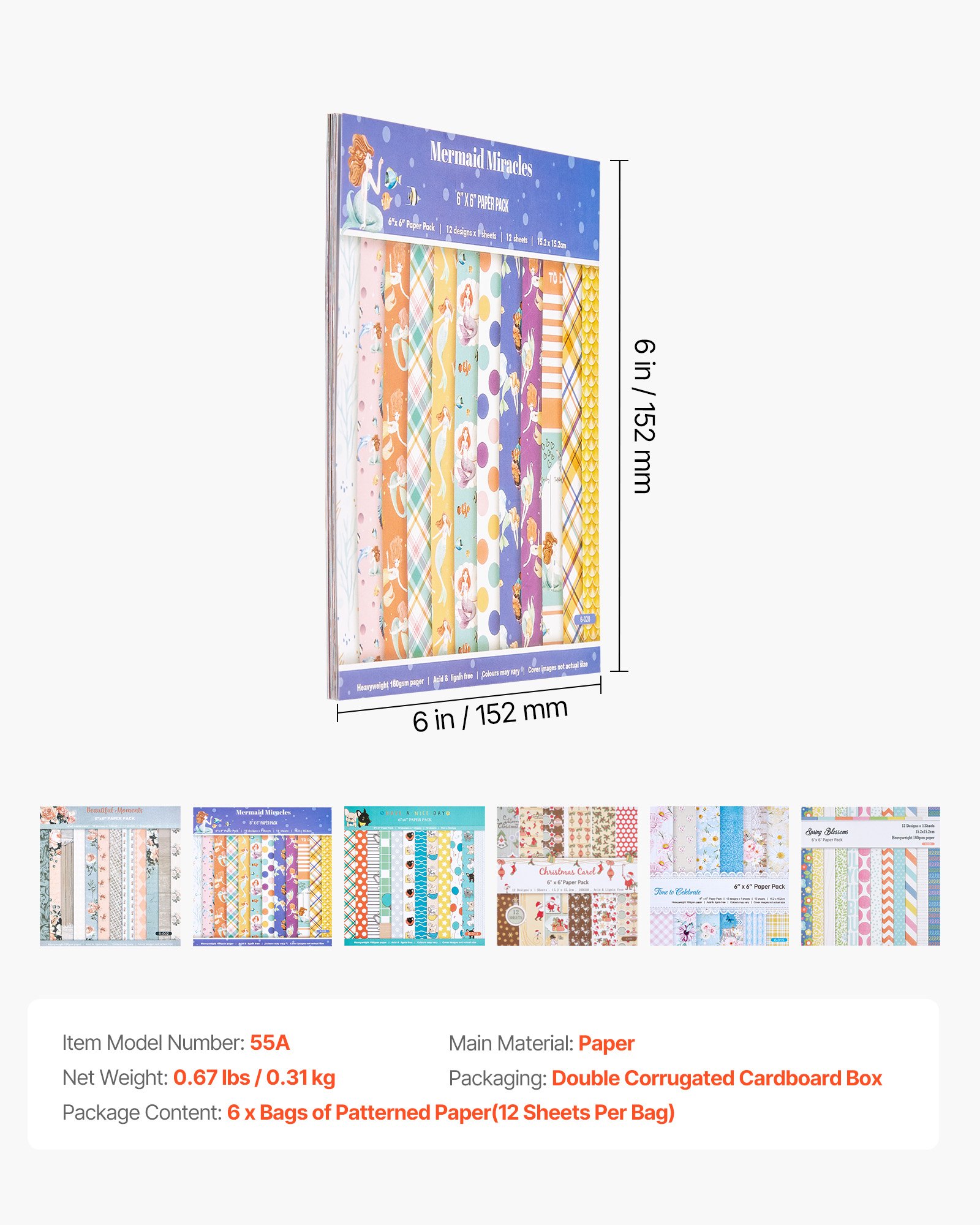 VEVOR Scrapbook Paper, 72 Sheets, 152 mm Mixed Special Paper for VEVOR Die Cutting and Embossing Machine, Vibrant Color, Patterned Design for Decorations, Scrapbooking, Card Making, and DIY Crafting