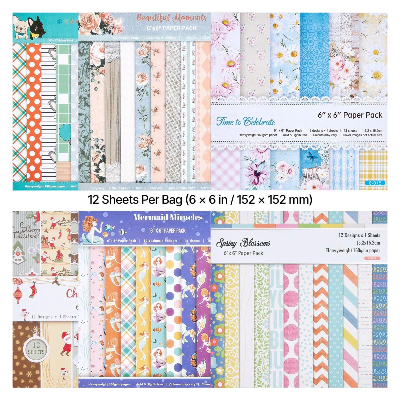 VEVOR Scrapbook Paper, 72 Sheets, 152 mm Mixed Special Paper for VEVOR Die Cutting and Embossing Machine, Vibrant Color, Patterned Design for Decorations, Scrapbooking, Card Making, and DIY Crafting