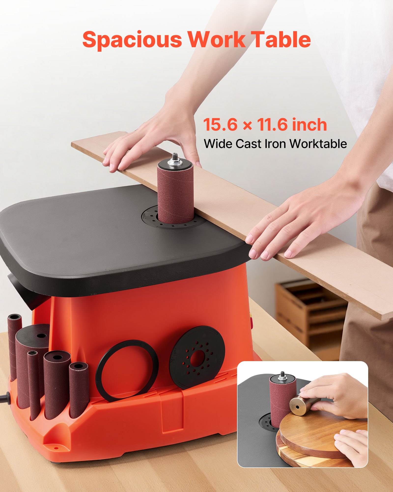 VEVOR Oscillating Spindle Sander, 2000RPM Benchtop Spindle Sander with 6 Sleeves (12.7–76.2 mm), 16mm Stroke & 397 x 295 mm Cast Iron Table for Furniture Finishing, Crafts Sanding, DIY Woodworking