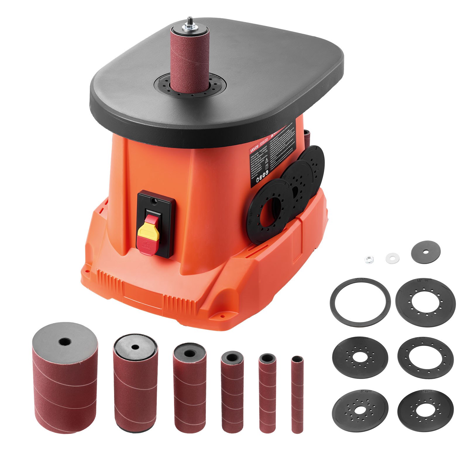 VEVOR Oscillating Spindle Sander, 2000RPM Benchtop Spindle Sander with 6 Sleeves (12.7–76.2 mm), 16mm Stroke & 397 x 295 mm Cast Iron Table for Furniture Finishing, Crafts Sanding, DIY Woodworking