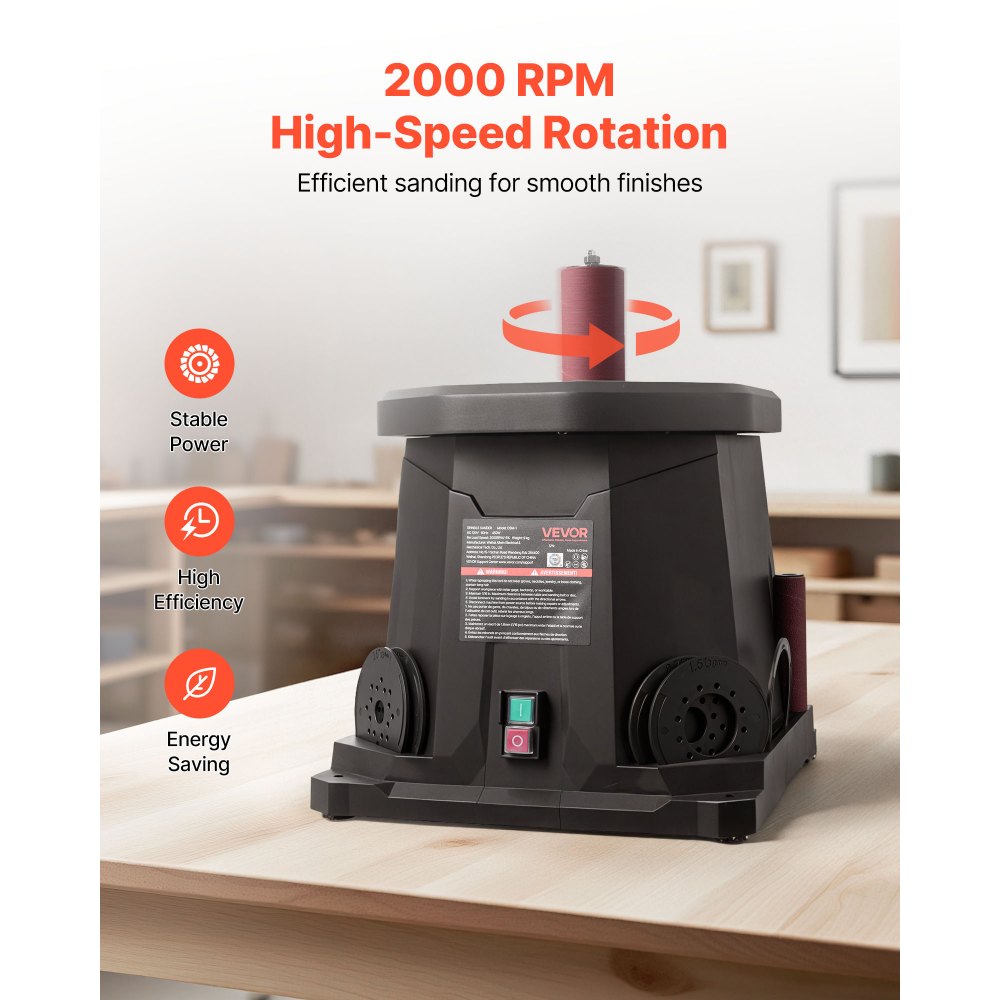 VEVOR Oscillating Spindle Sander, 2000RPM Benchtop Spindle Sander with 6 Sleeves (1/2"-3"), 0.59" Stroke & Dust Connection Port for Furniture Finishing, Crafts Sanding, DIY Woodworking