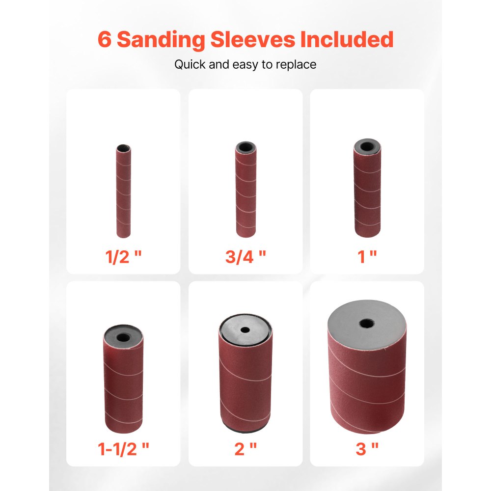 VEVOR Oscillating Spindle Sander, 2000RPM Benchtop Spindle Sander with 6 Sleeves (1/2"-3"), 0.59" Stroke & Dust Connection Port for Furniture Finishing, Crafts Sanding, DIY Woodworking