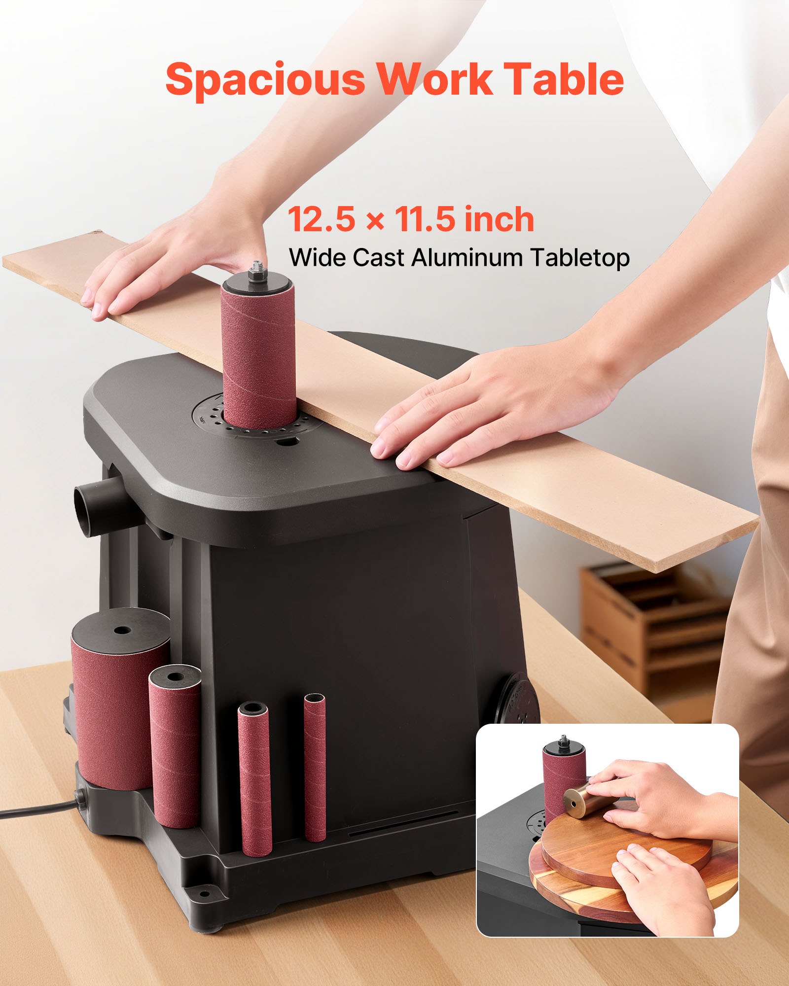 VEVOR Oscillating Spindle Sander, 2000RPM Benchtop Spindle Sander with 6 Sleeves (12.7–76.2 mm), 15 mm Stroke & Dust Connection Port for Furniture Finishing, Crafts Sanding, DIY Woodworking