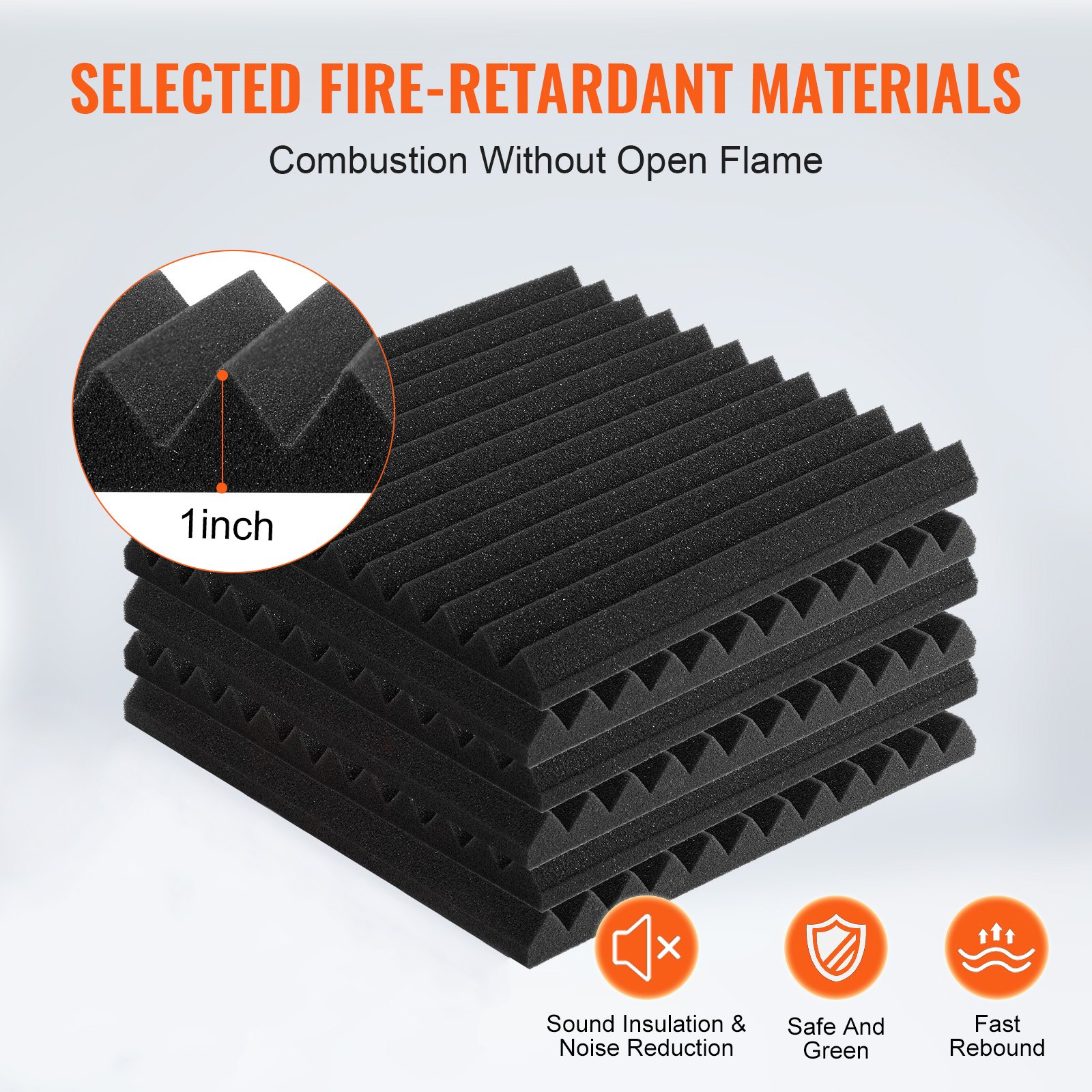 VEVOR Acoustic Foam Panels, 48 Pack 12 x 12 x 1 inches, Adhesive High Density Soundproof Wall Panels,Fire-Resistant Acoustic Panels,Sound Dampening Absorbing Panels for Studio Wall and Ceiling,Black