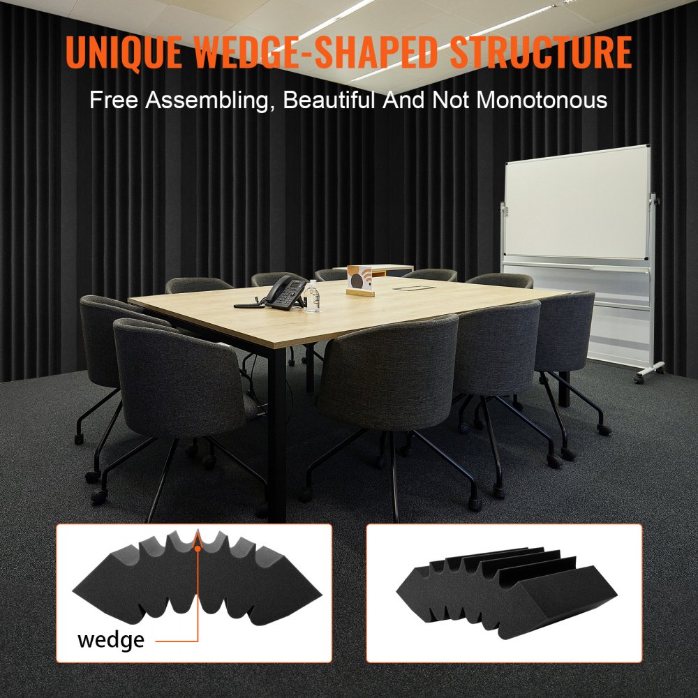 VEVOR Acoustic Foam Panels, 4 Pack 16.5 x 6.3 x 12 inches, Adhesive High Density Soundproof Wall Panels,Fire-Resistant Acoustic Panel,Sound Dampening Absorbing Panel for Studio Wall and Ceiling,Black