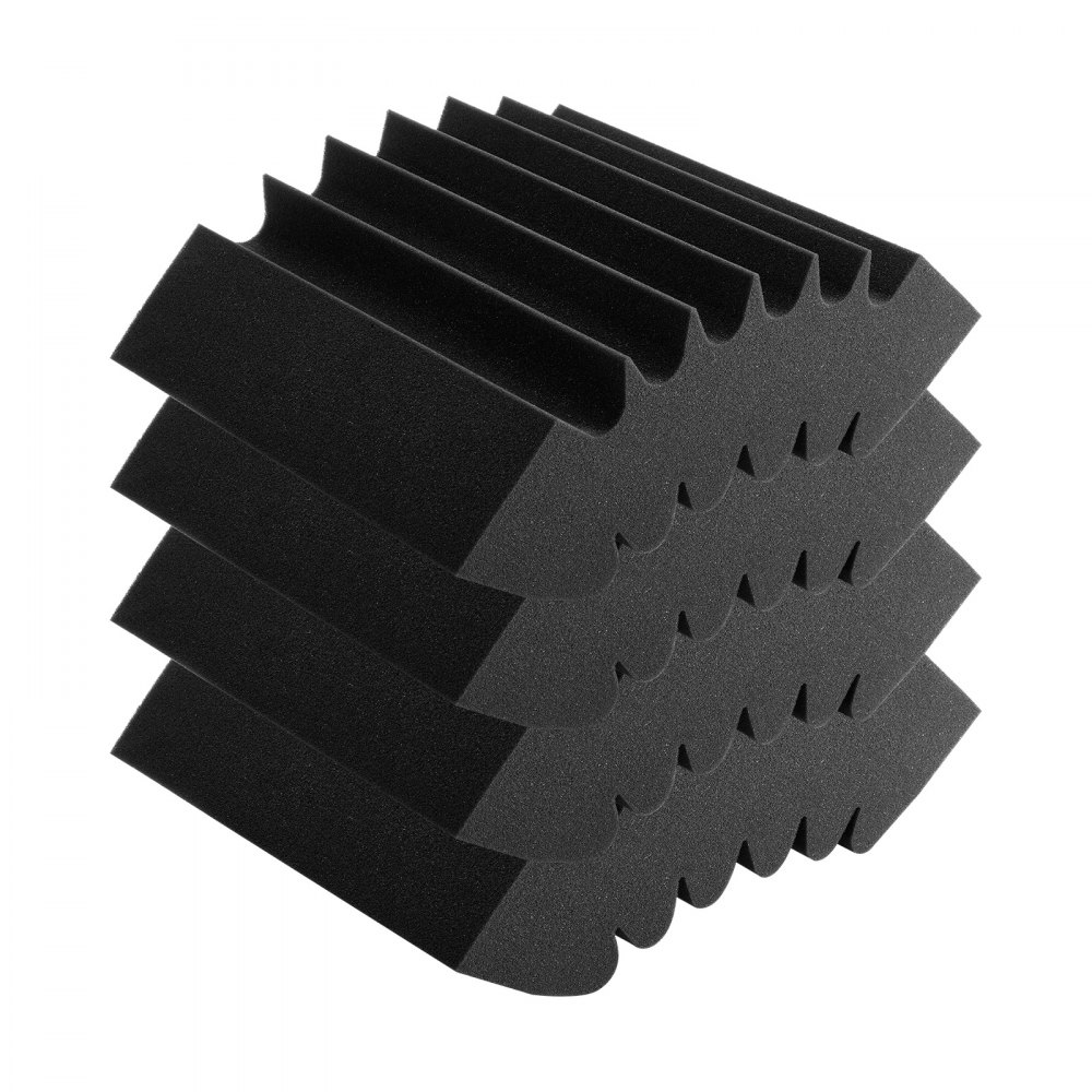 VEVOR Acoustic Foam Panels, 4 Pack 16.5 x 6.3 x 12 inches, Adhesive High Density Soundproof Wall Panels,Fire-Resistant Acoustic Panel,Sound Dampening Absorbing Panel for Studio Wall and Ceiling,Black