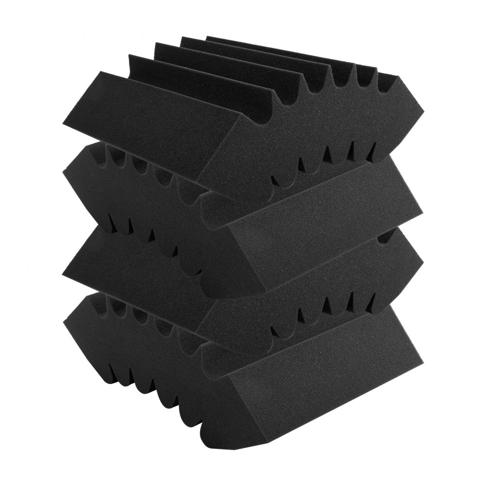VEVOR Acoustic Foam Panels, 4 Pack 16.5 x 6.3 x 12 inches, Adhesive High Density Soundproof Wall Panels,Fire-Resistant Acoustic Panel,Sound Dampening Absorbing Panel for Studio Wall and Ceiling,Black