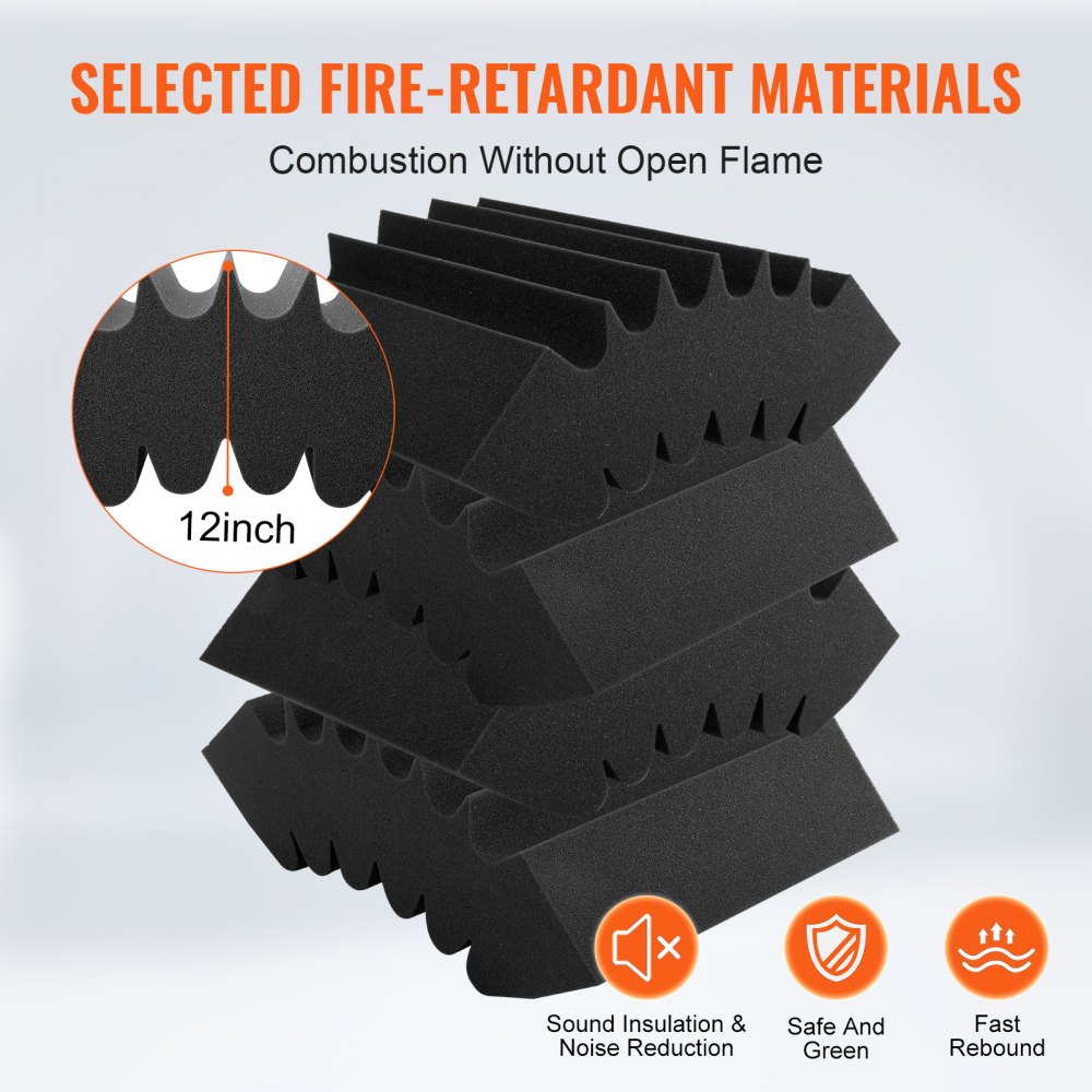 VEVOR Acoustic Foam Panels, 4 Pack 16.5 x 6.3 x 12 inches, Adhesive High Density Soundproof Wall Panels,Fire-Resistant Acoustic Panel,Sound Dampening Absorbing Panel for Studio Wall and Ceiling,Black