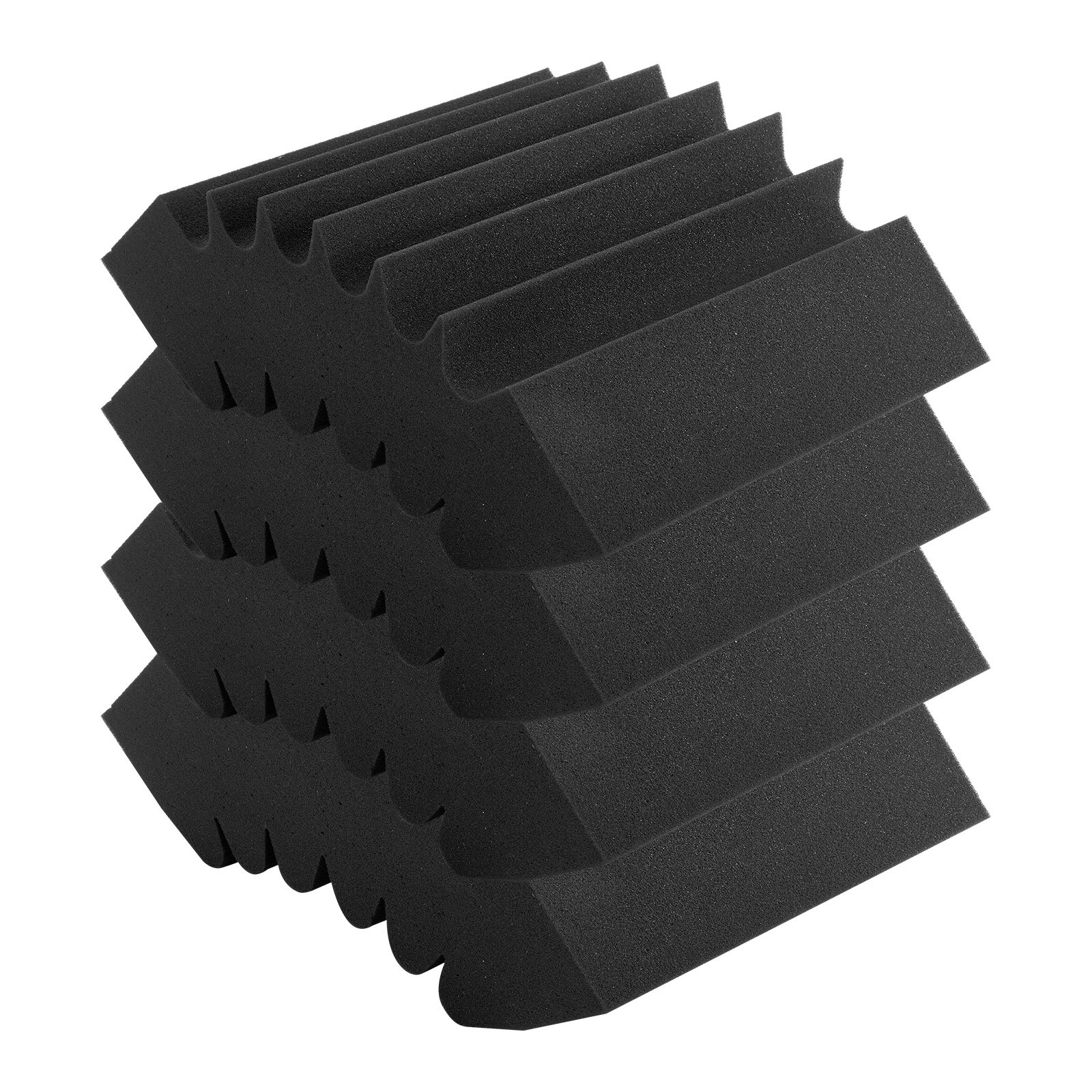 VEVOR Acoustic Foam Panels, 4 Pack 16.5 x 6.3 x 12 inches, Adhesive High Density Soundproof Wall Panels,Fire-Resistant Acoustic Panel,Sound Dampening Absorbing Panel for Studio Wall and Ceiling,Black