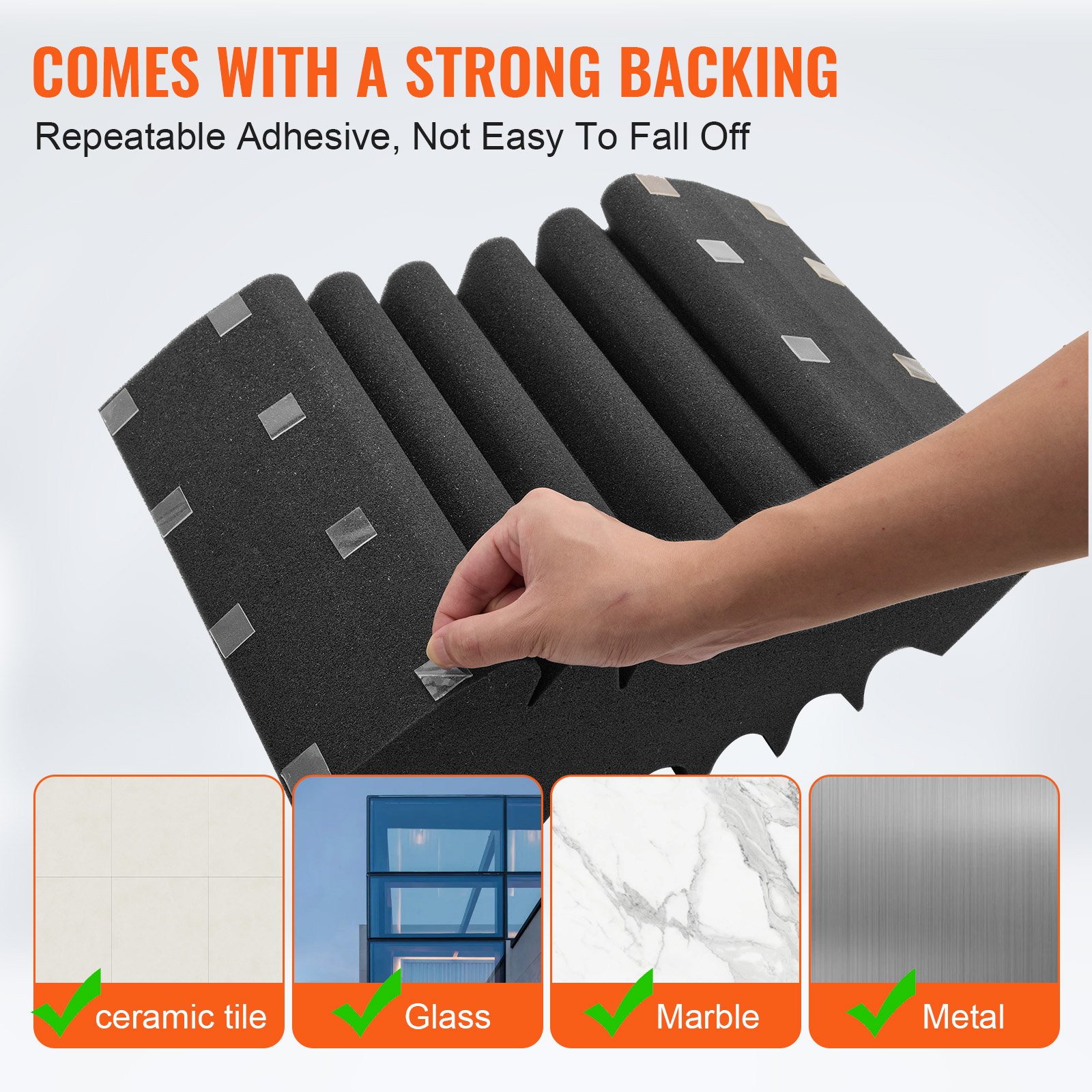 VEVOR Acoustic Foam Panels, 4 Pack 16.5 x 6.3 x 12 inches, Adhesive High Density Soundproof Wall Panels, Sound Dampening Absorbing Panel for Studio Wall and Ceiling,Black