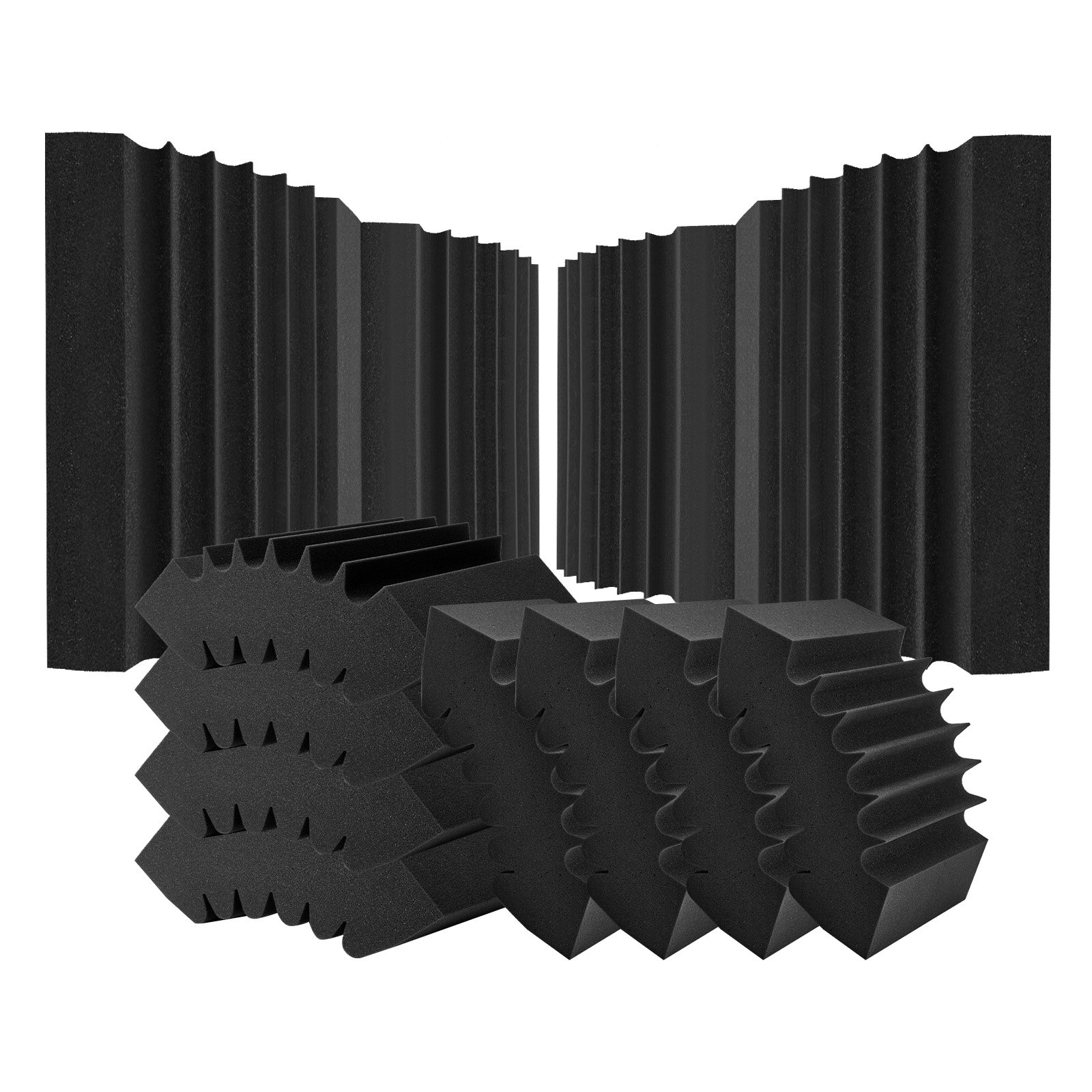 VEVOR Acoustic Foam Panels, 4 Pack 16.5 x 6.3 x 12 inches, Adhesive High Density Soundproof Wall Panels, Sound Dampening Absorbing Panel for Studio Wall and Ceiling,Black