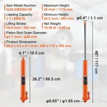 VEVOR Hydraulic Long Ram Jack, 3 Ton Engine Hoist Cylinder with Single Piston Pump And Clevis Base, Hydraulic Ram Cylinder for Engine Lift Hoists, Hydraulic Garage/Shop Cranes, Mechanical, Farm