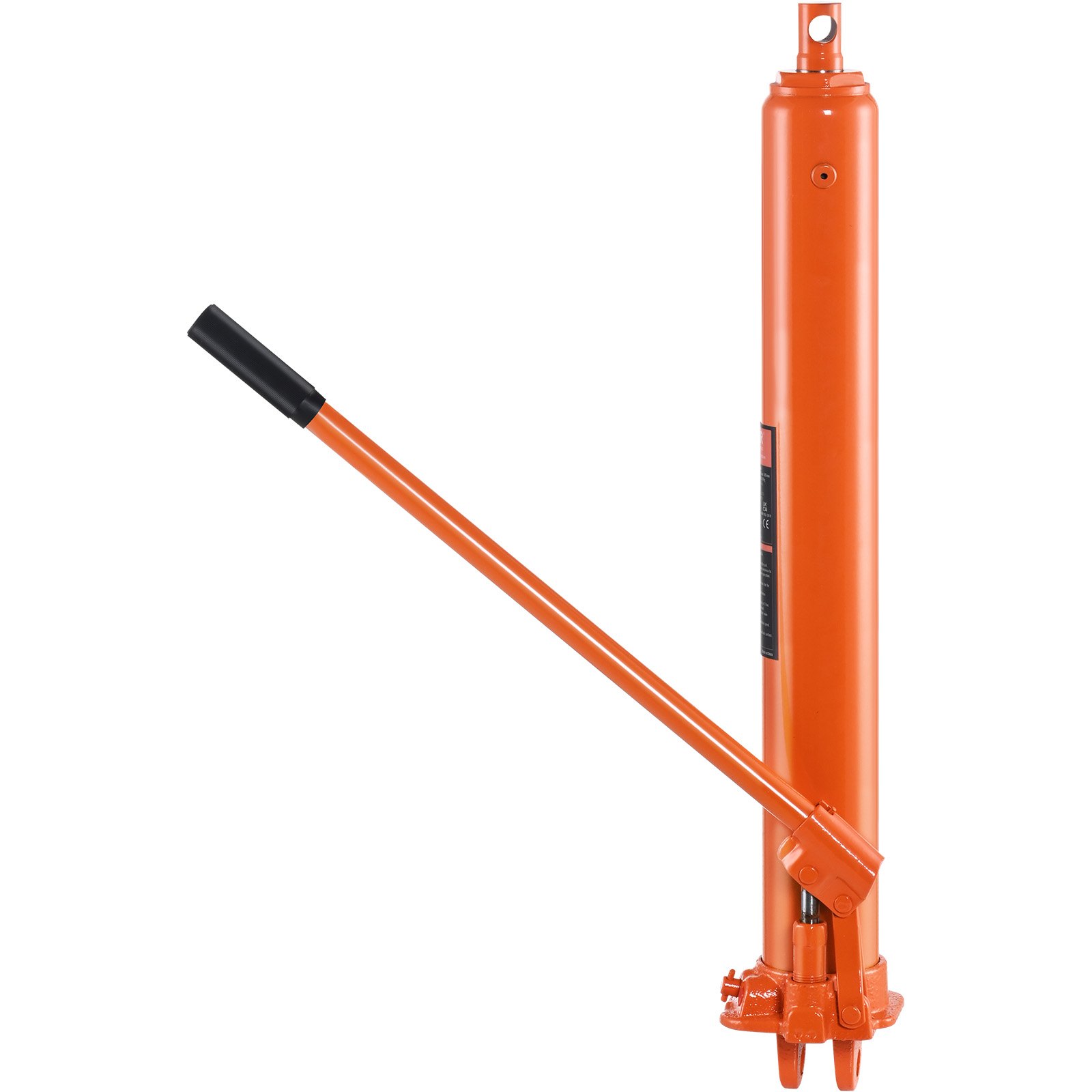 orange VEVOR hydraulic jack with a long handle for heavy lifting.
