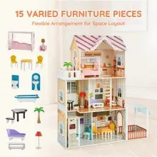 Wooden Dollhouse Large Dreamhouse with Furniture 3 Levels for Toddler 3+