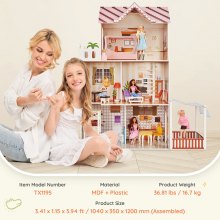 Wooden Dollhouse Large Dreamhouse with Furniture 3 Levels for Toddler 3+