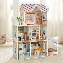 Wooden Dollhouse Large Dreamhouse with Furniture 3 Levels for Toddler 3+