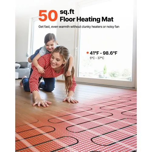 VEVOR 50 sqft Self-Adhesive Mesh Floor Heating Mat System, 120V