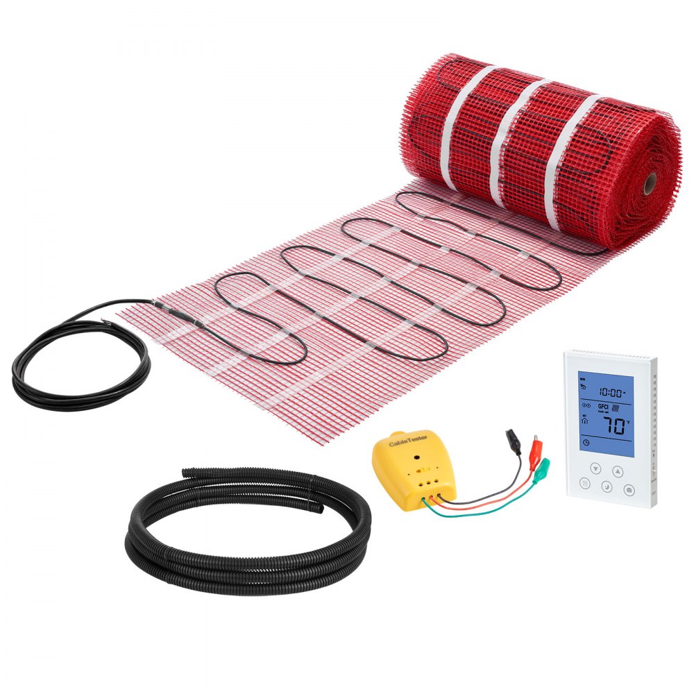 VEVOR 150 sqft Self-Adhesive Mesh Floor Heating Mat System, 120V Electric Radiant Heated Floor System, with Smart Control Thermostat & Alarm, Easy Installation for Tile, Stone, Vinyl