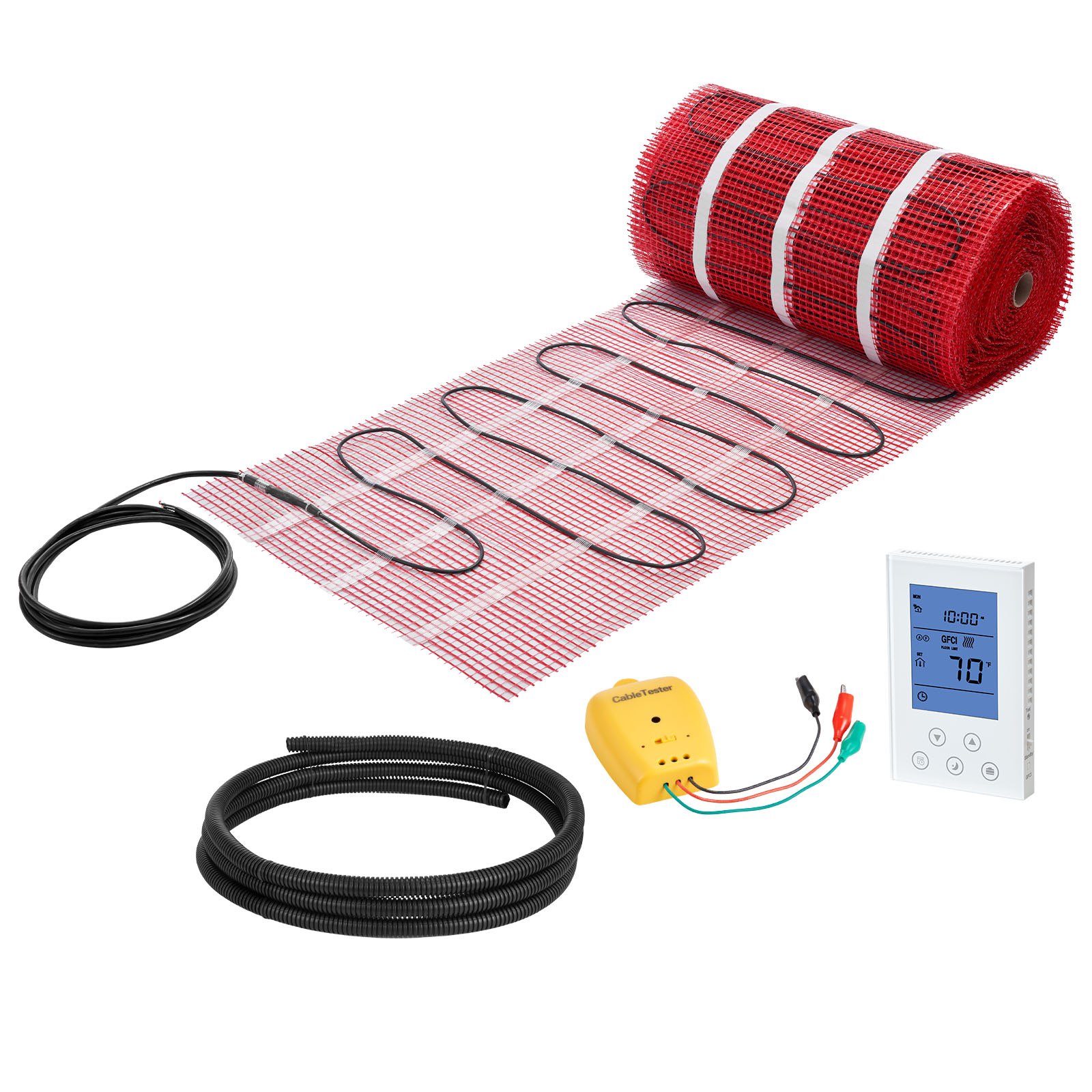 VEVOR 150 sqft Self-Adhesive Mesh Floor Heating Mat System, 120V Electric Radiant Heated Floor System, with Smart Control Thermostat & Alarm, Easy Installation for Tile, Stone, Vinyl
