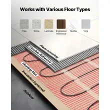 70 sqft Self-Adhesive Mesh Floor Heating Mat 120V Radiant Heated System