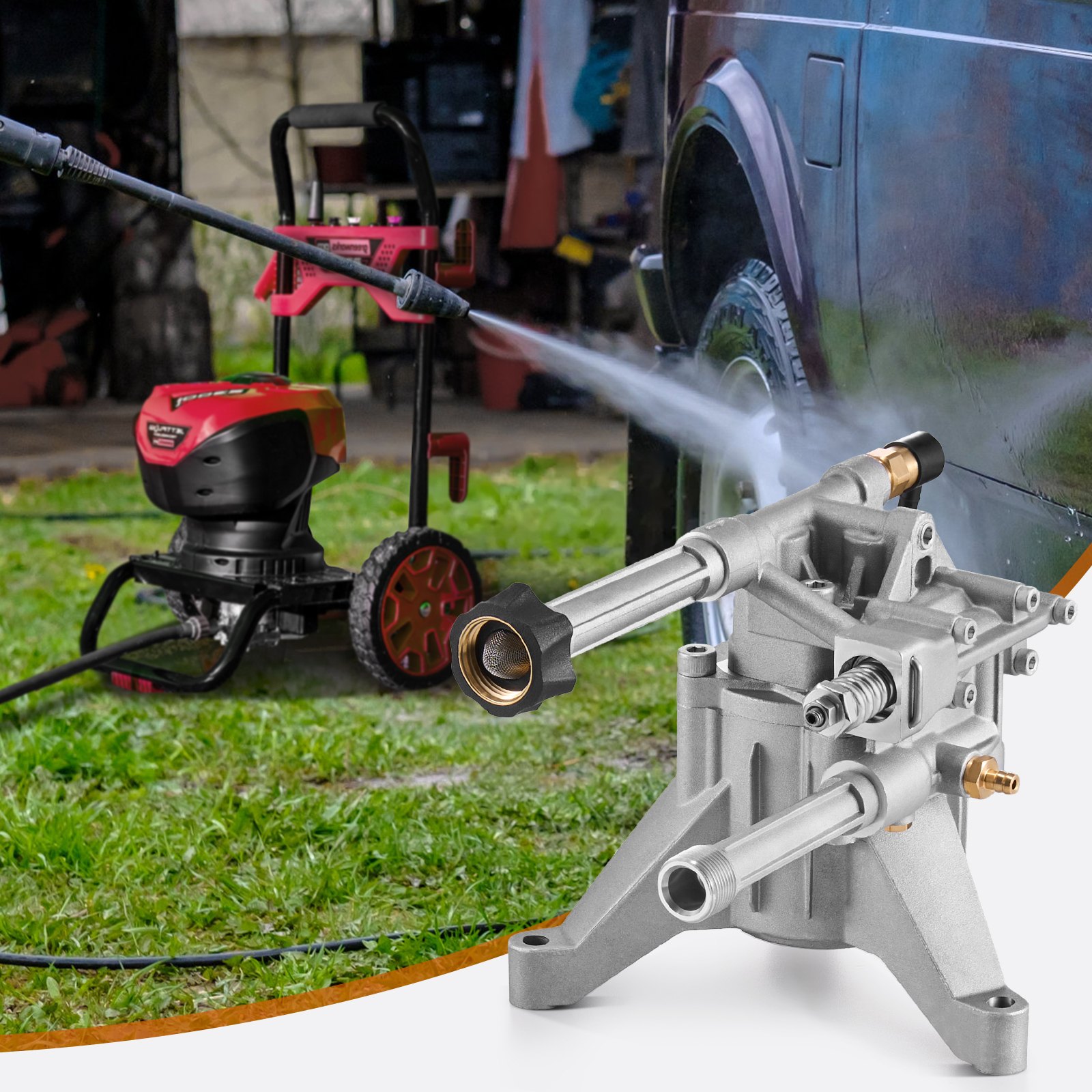 VEVOR Pressure Washer Pump, 22mm(7/8") Shaft Vertical, 214 bar(3100 PSI), 9.5 L/min(2.5GPM), Replacement Power Washer Pumps Kit with 5 Nozzles, Compatible with Briggs & Stratton, Generac, Devilbiss, Troy Bilt, Honda, Craftsman