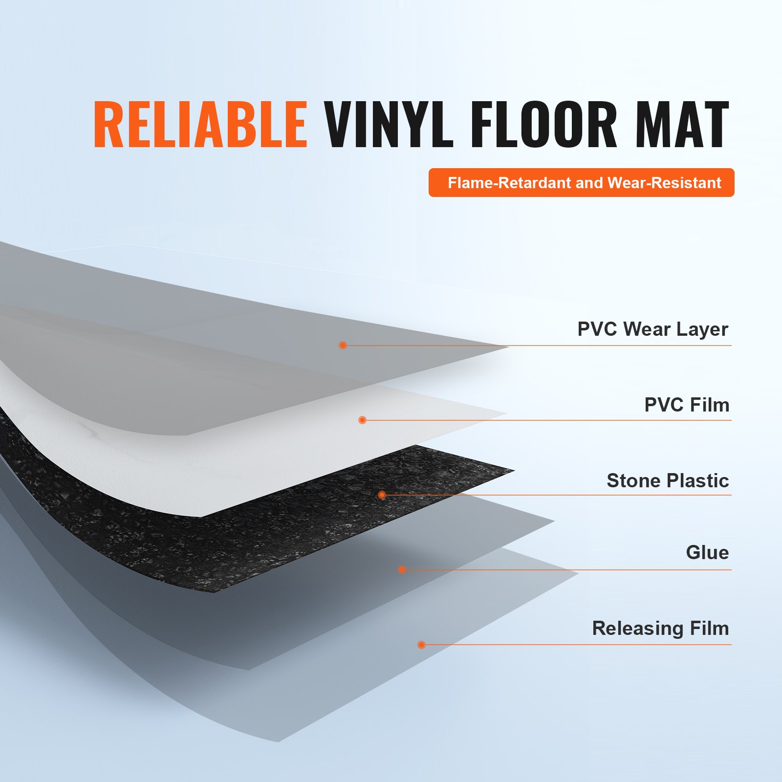 VEVOR Self Adhesive Vinyl Floor Tiles 12 x 12 inch, 50 Tiles 1.5mm Thick Peel & Stick, White Marble Texture DIY Flooring for Kitchen, Dining Room, Bedrooms & Bathrooms, Easy for Home Decor
