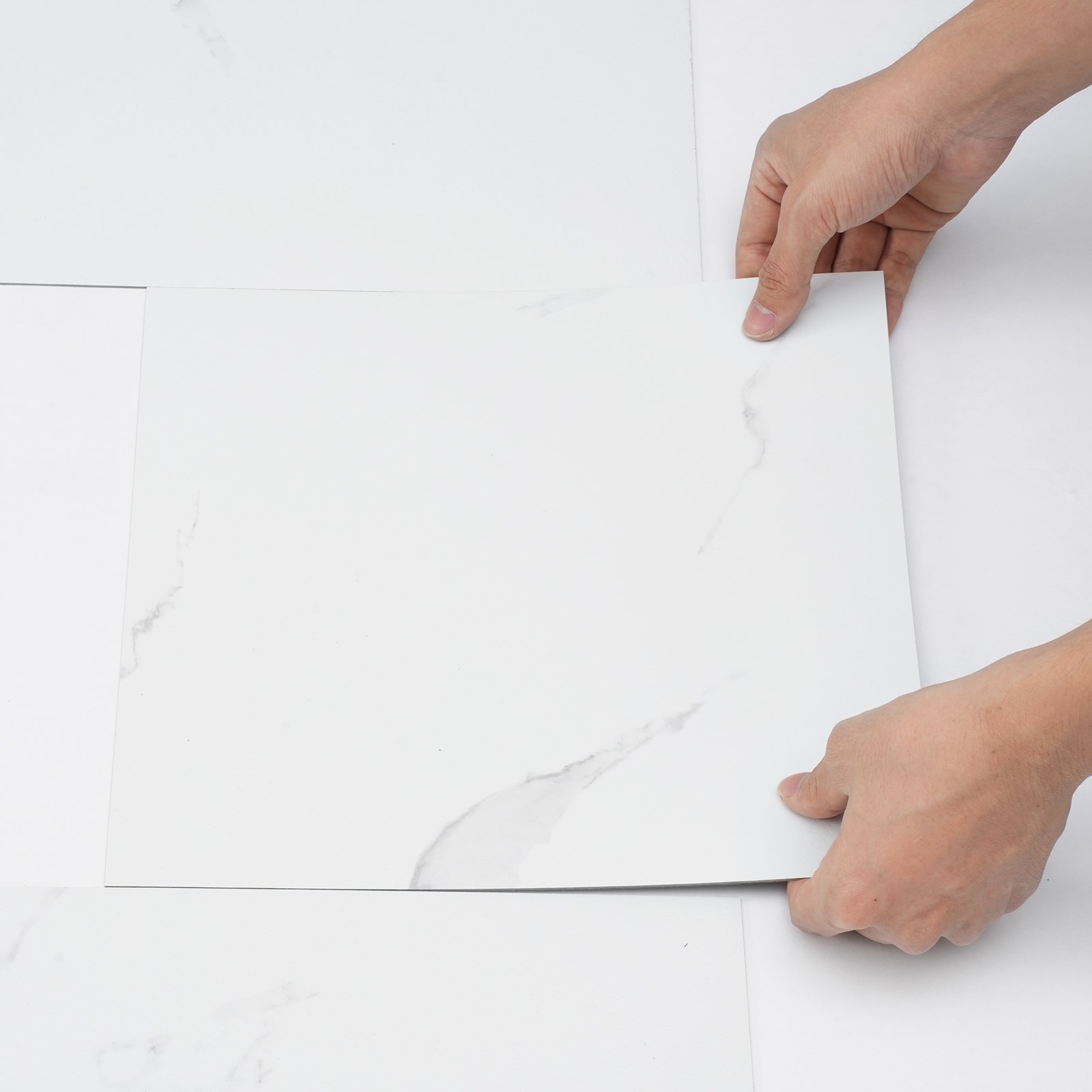 VEVOR Self Adhesive Vinyl Floor Tiles 12 x 12 inch, 50 Tiles 1.5mm Thick Peel & Stick, White Marble Texture DIY Flooring for Kitchen, Dining Room, Bedrooms & Bathrooms, Easy for Home Decor