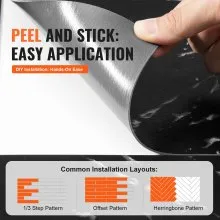 VEVOR Self Adhesive Vinyl Floor Tiles 12 x 12 inch, 50 Tiles 1.5mm Thick Peel & Stick, Black Marble Texture DIY Flooring for Kitchen, Dining Room, Bedrooms & Bathrooms, Easy for Home Decor