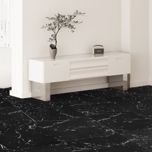 VEVOR Self Adhesive Vinyl Floor Tiles 12 x 12 inch, 50 Tiles 1.5mm Thick Peel & Stick, Black Marble Texture DIY Flooring for Kitchen, Dining Room, Bedrooms & Bathrooms, Easy for Home Decor