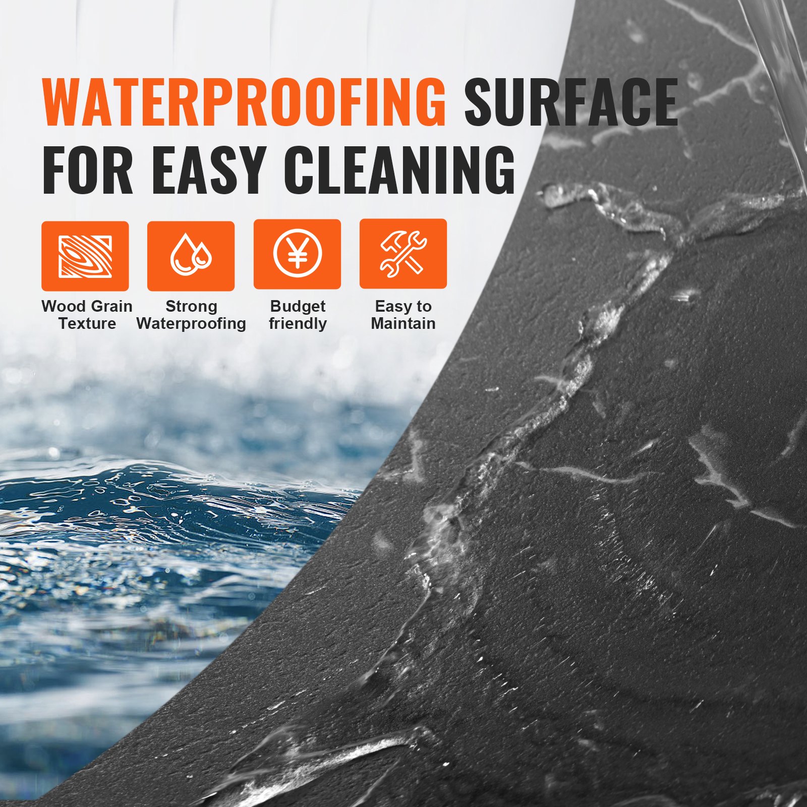 VEVOR Self Adhesive Vinyl Floor Tiles 305 x 305 mm, 50 Tiles 1.5mm Thick Peel & Stick, Black Marble Texture DIY Flooring for Kitchen, Dining Room, Bedrooms & Bathrooms, Easy for Home Decor