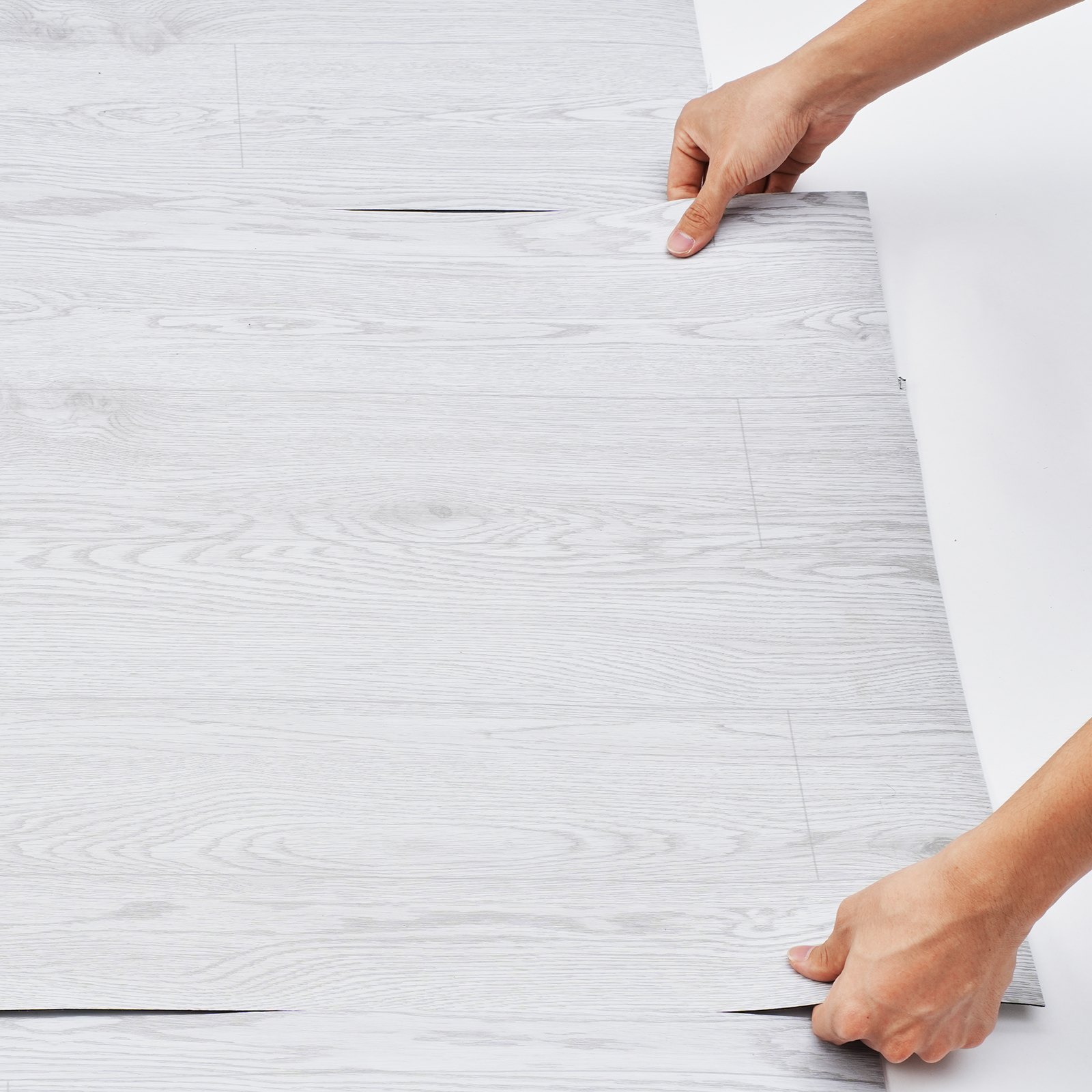 VEVOR Self Adhesive Vinyl Floor Tiles 390 x 23.6 inch, 1.5mm Thick Peel & Stick, Light Gray Wood Grain DIY Flooring for Kitchen, Dining Room, Bedrooms & Bathrooms, Easy for Home Decor
