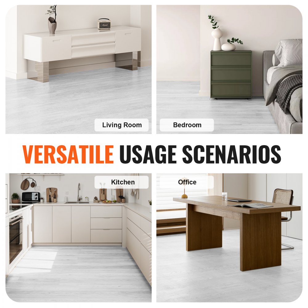 VEVOR Self Adhesive Vinyl Floor Tiles 36 x 6 inch, 36 Tiles 2.5mm Thick Peel & Stick, Light Gray Wood Grain DIY Flooring for Kitchen, Dining Room, Bedrooms & Bathrooms, Easy for Home Decor