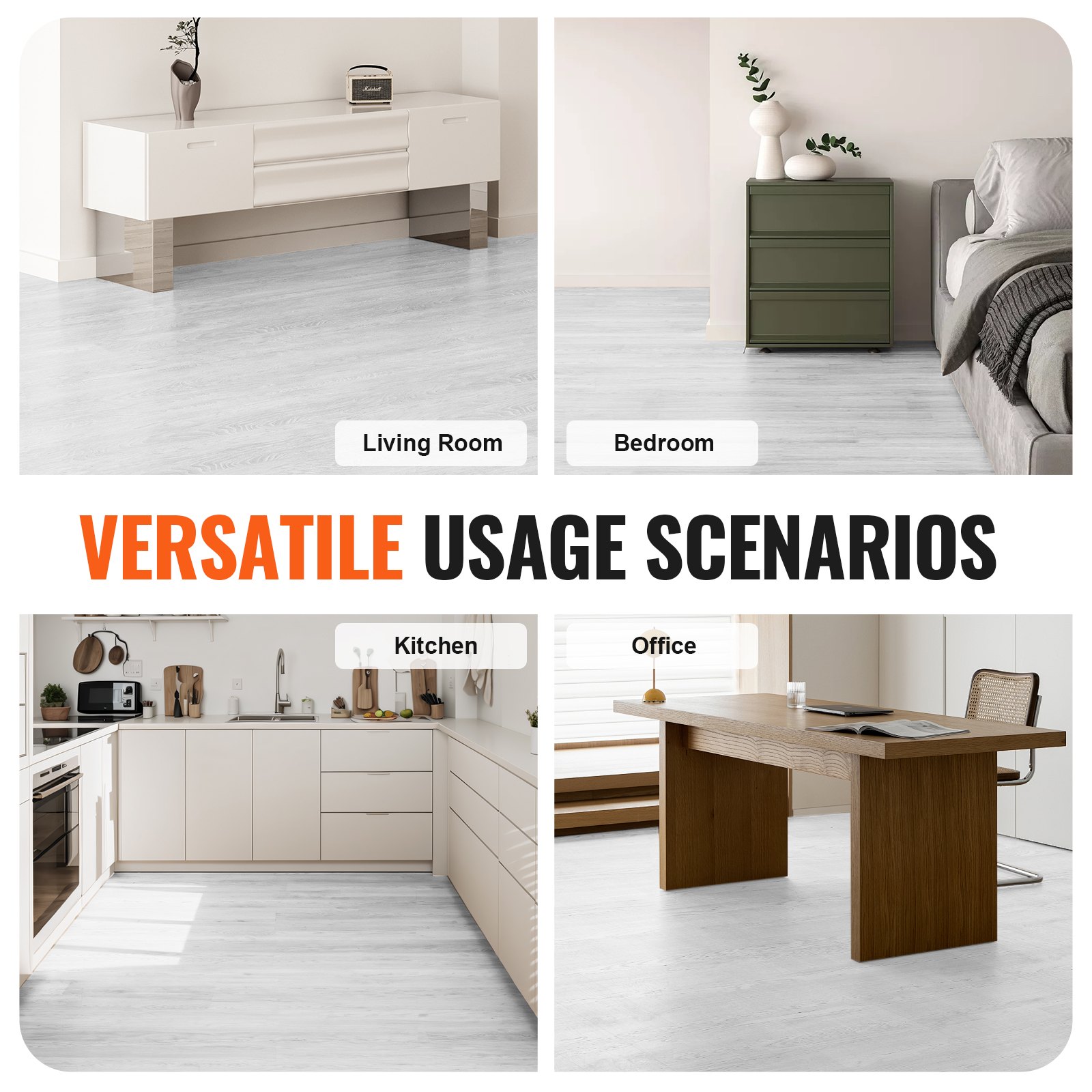 VEVOR Self Adhesive Vinyl Floor Tiles 36 x 6 inch, 36 Tiles 2.5mm Thick Peel & Stick, Light Gray Wood Grain DIY Flooring for Kitchen, Dining Room, Bedrooms & Bathrooms, Easy for Home Decor